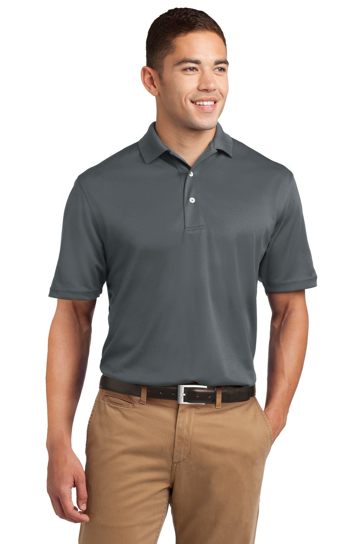 Front View of Steel Sport-Tek Dri-Mesh Polo. K469