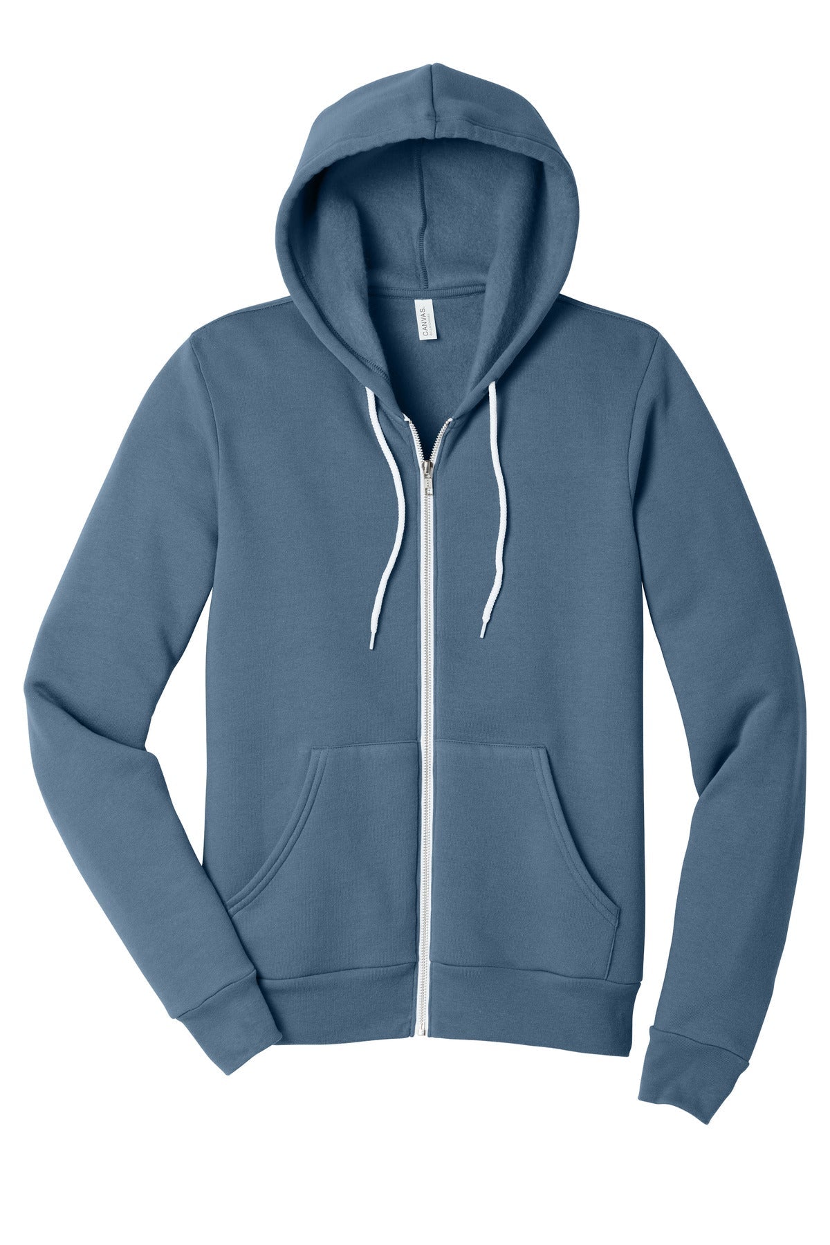 Front View of SteelBlue BELLA+CANVAS Unisex Sponge Fleece Full-Zip Hoodie. BC3739