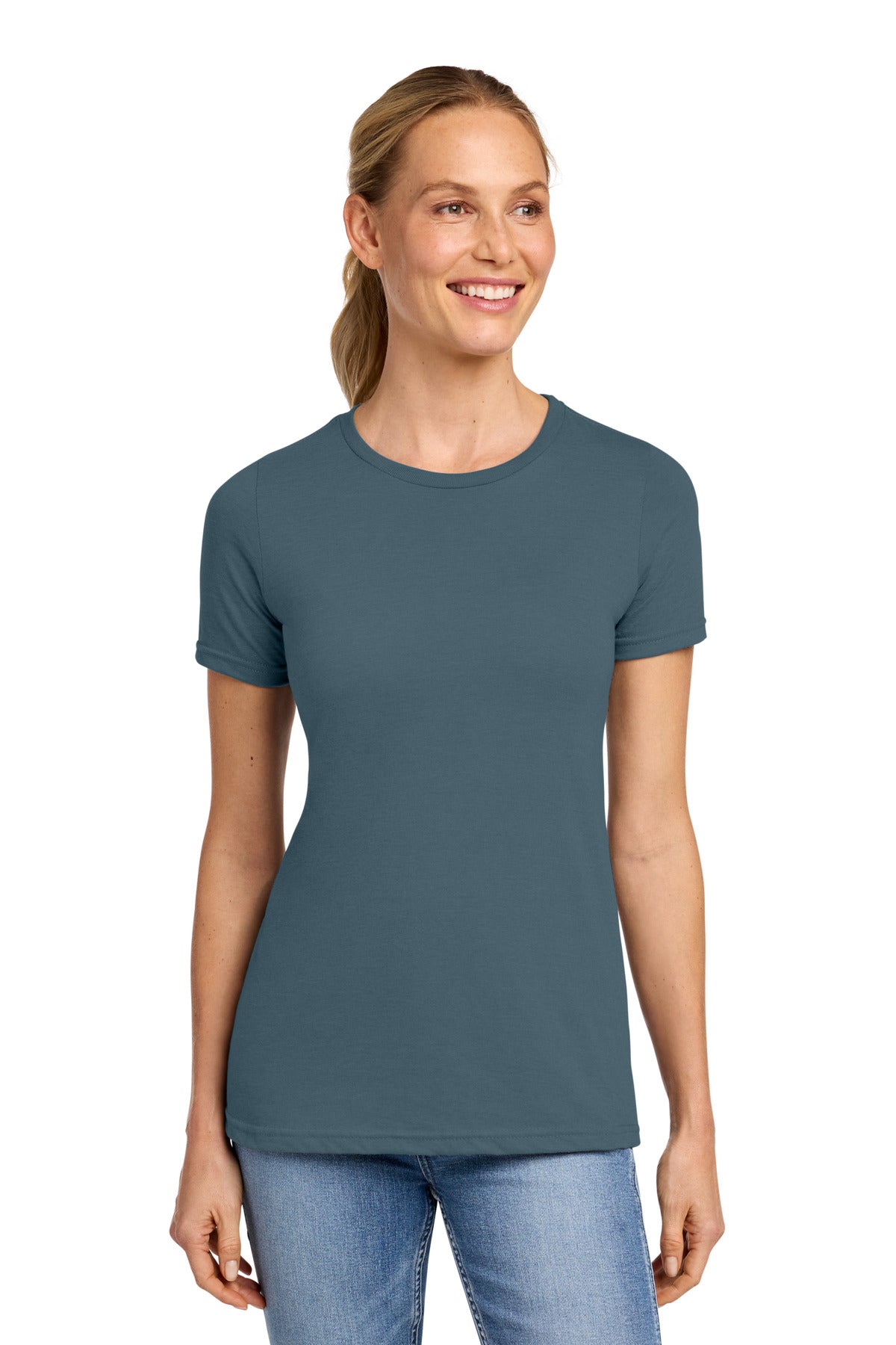 Front View of SteelBlue Gildan Softstyle Women's CVC T-Shirt 64001LCVC