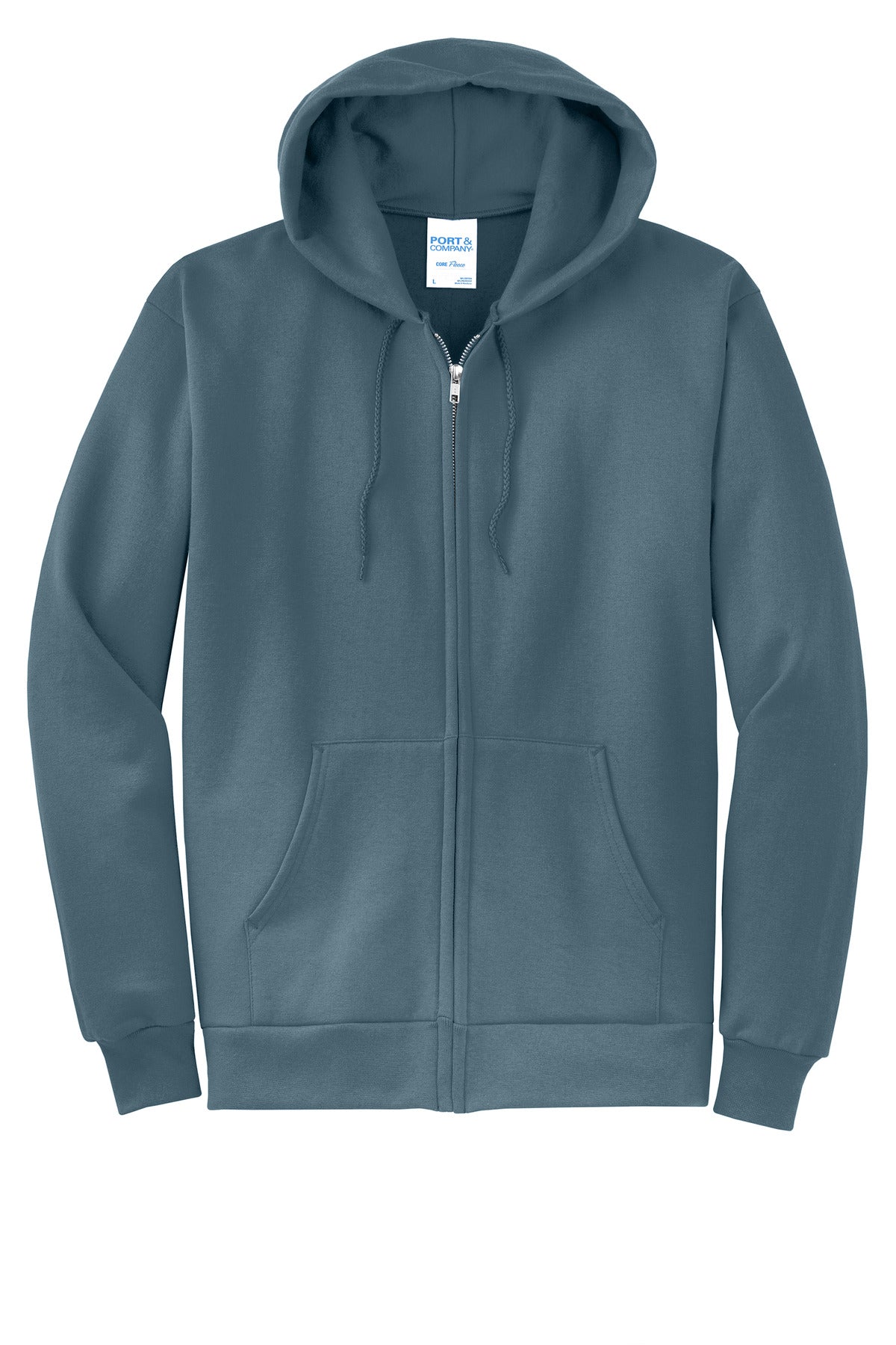 Front View of SteelBlue Port & Co Core Fleece Full-Zip Hooded Sweatshirt. PC78ZH