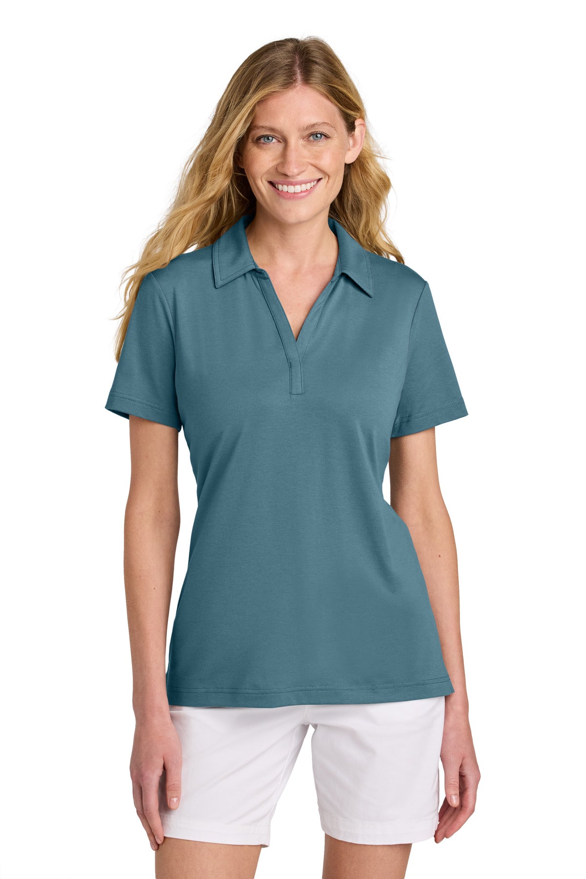 Front View of StellarBlu TravisMathew Women's Glenview Solid Polo TM1LF071