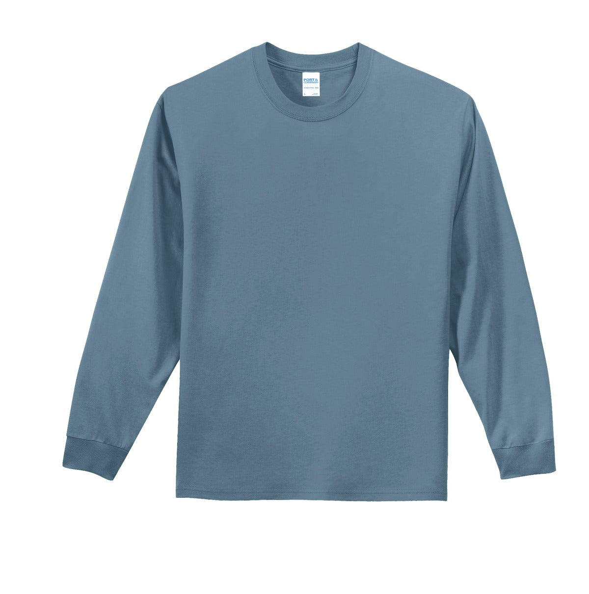 Front View of Stonewash Blue Port & Co Long Sleeve Essential Tee. PC61LS