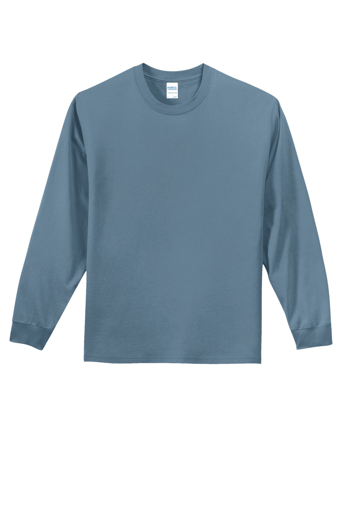 Front View of Stonewash Blue Port & Co Long Sleeve Essential Tee. PC61LS