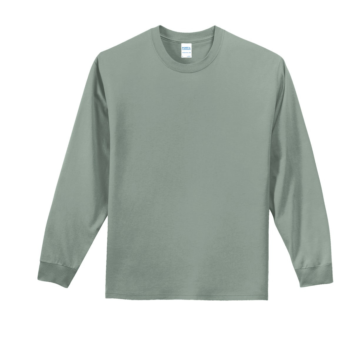 Front View of Stonewash Gree Port & Co Long Sleeve Essential Tee. PC61LS