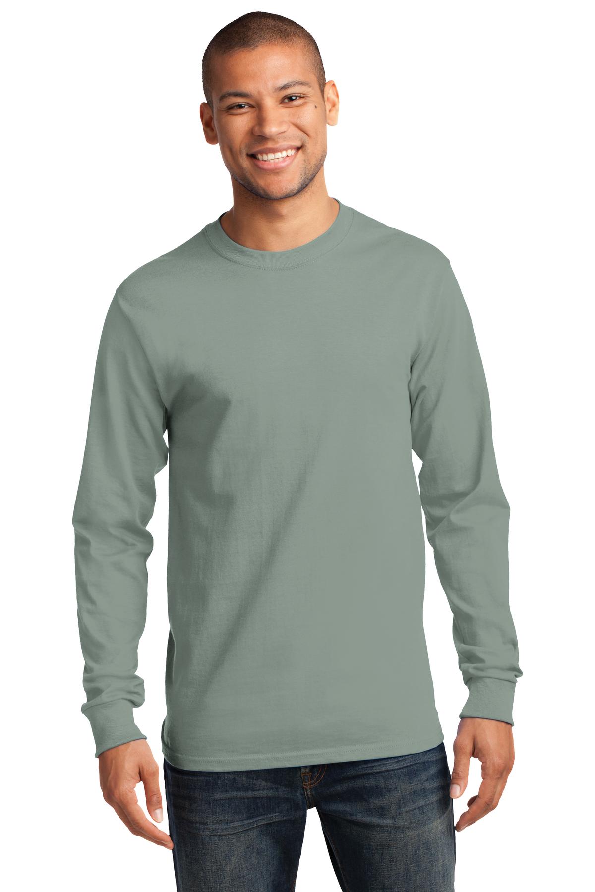 Front View of Stonewash Gree Port & Co Long Sleeve Essential Tee. PC61LS