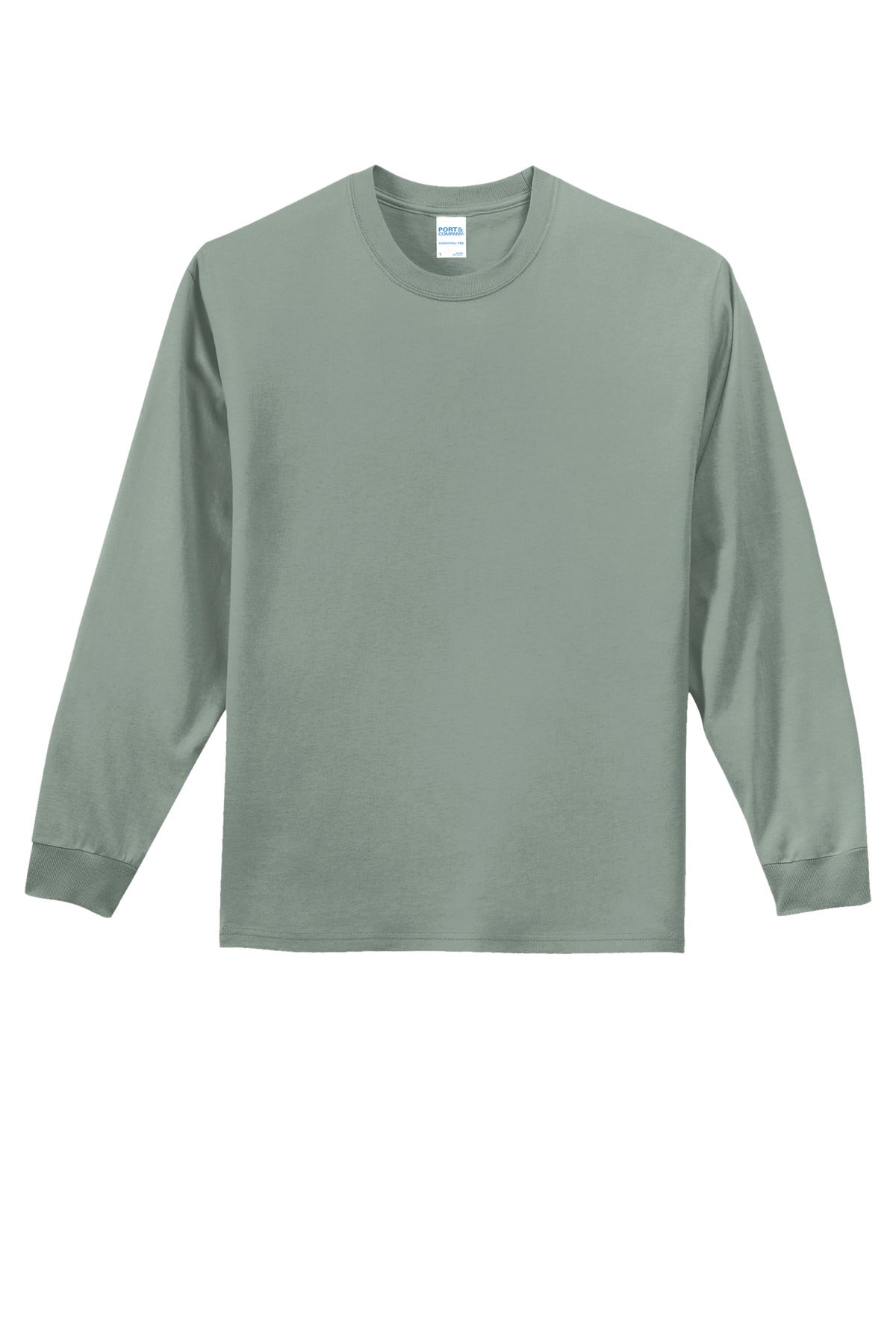 Front View of Stonewash Gree Port & Co Long Sleeve Essential Tee. PC61LS