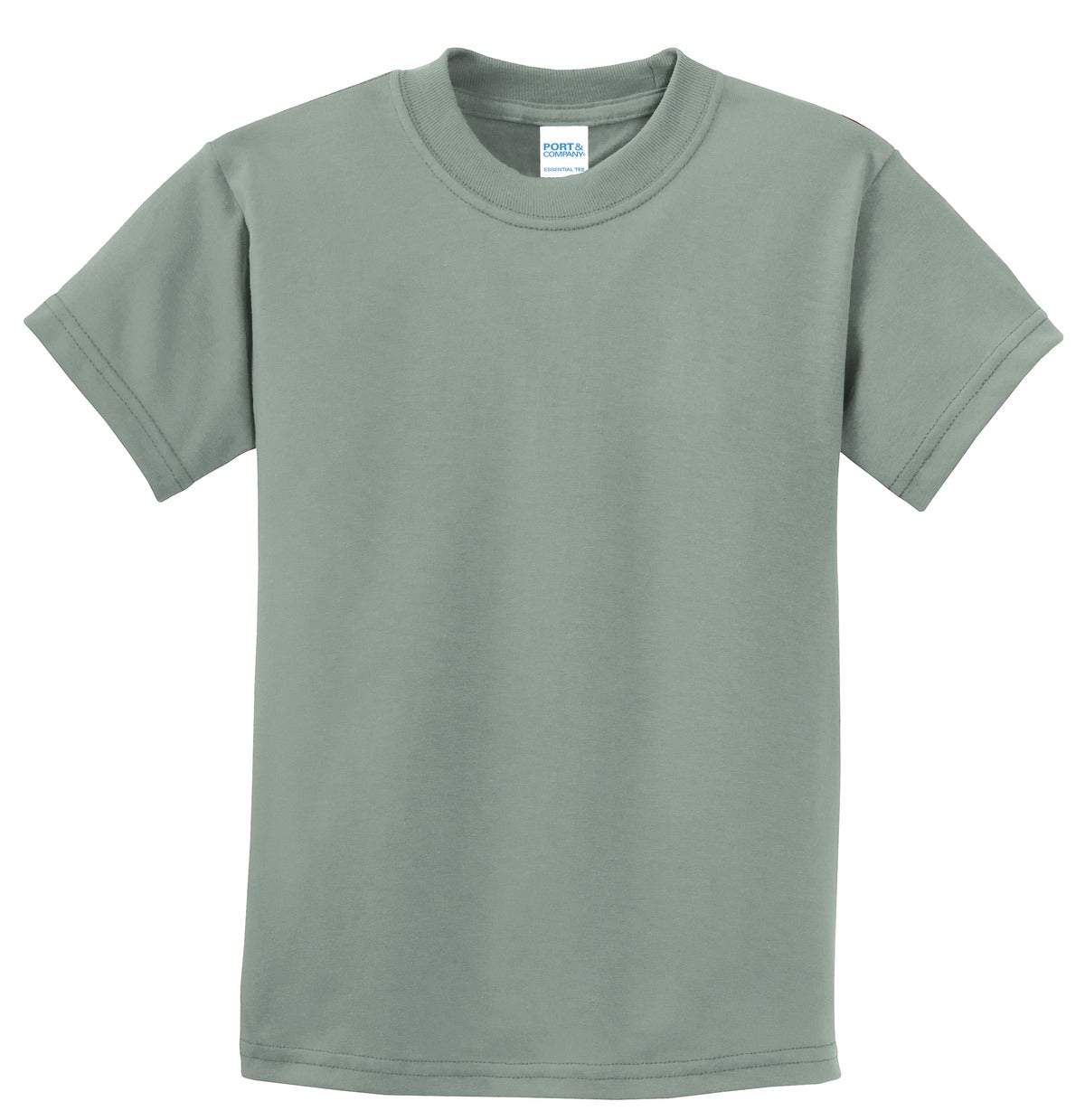 Front View of Stonewshd Grn Port & Co Youth Essential Tee. PC61Y
