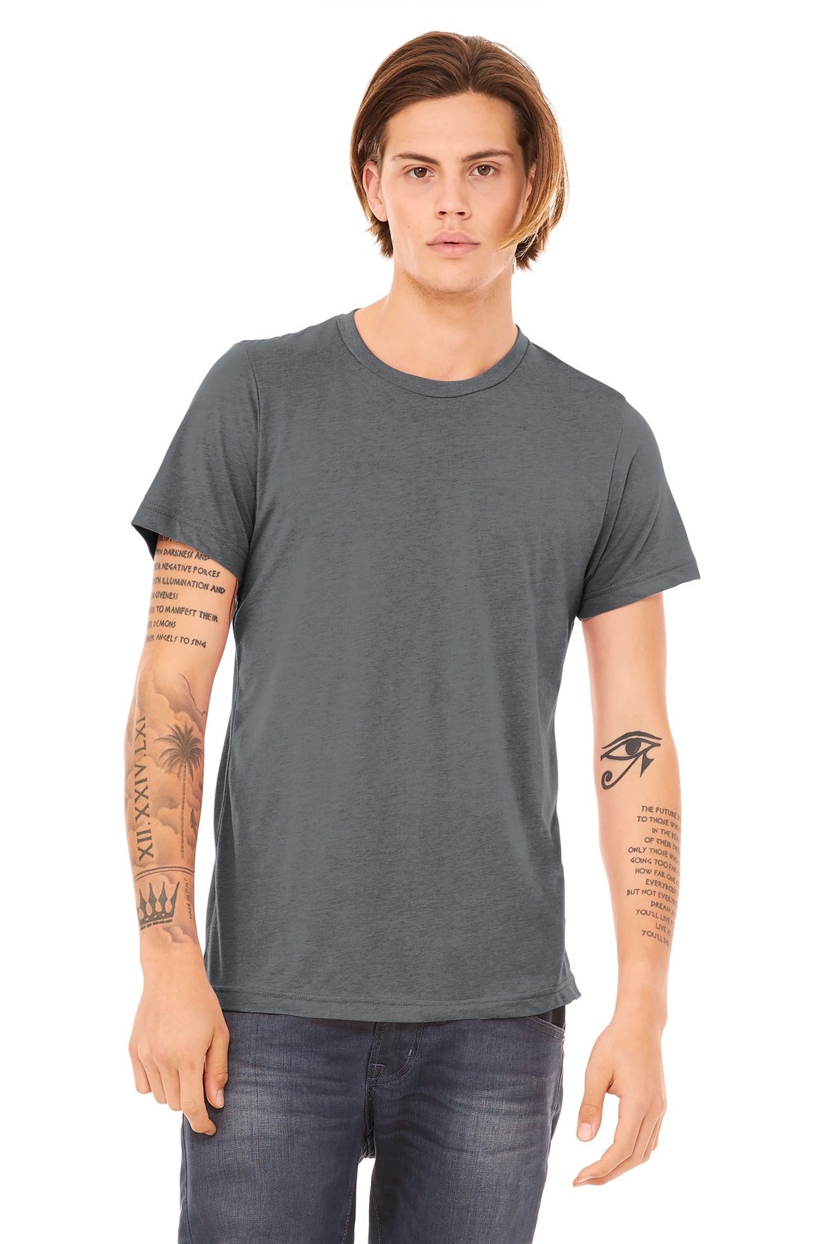 Front View of Storm TB BELLA+CANVAS Unisex Triblend Short Sleeve Tee. BC3413