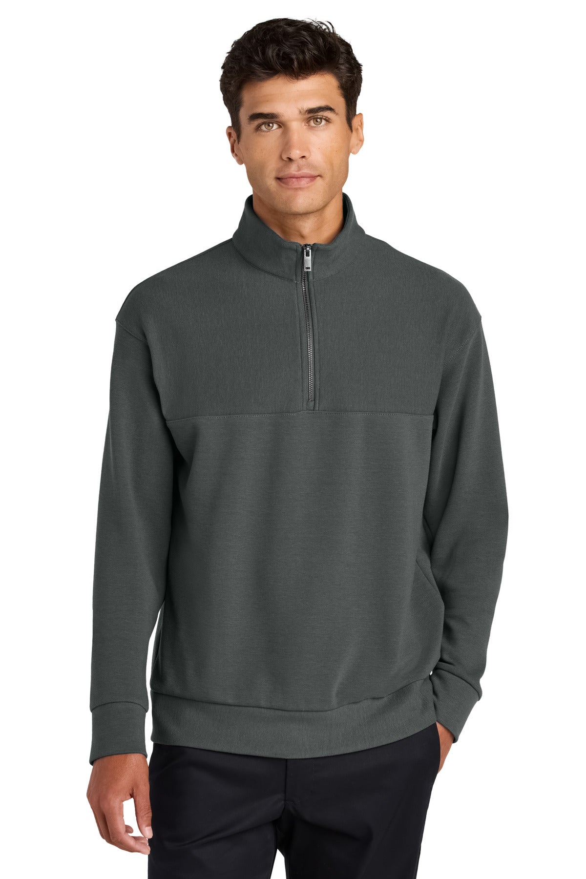 Front View of StormGrey Mercer+Mettle Linear Texture 1/4-Zip MM3040