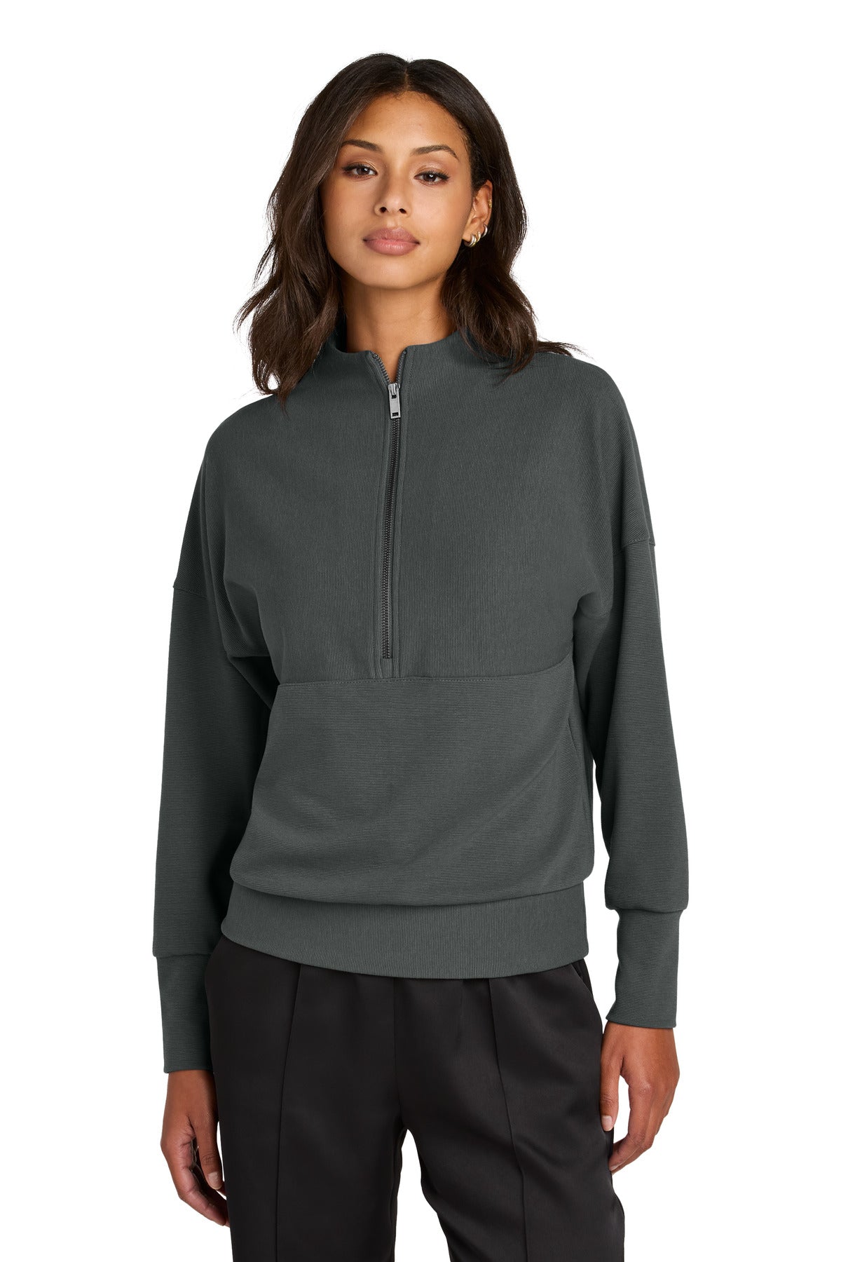Front View of StormGrey Mercer+Mettle Women's Linear Texture 1/4-Zip MM3041