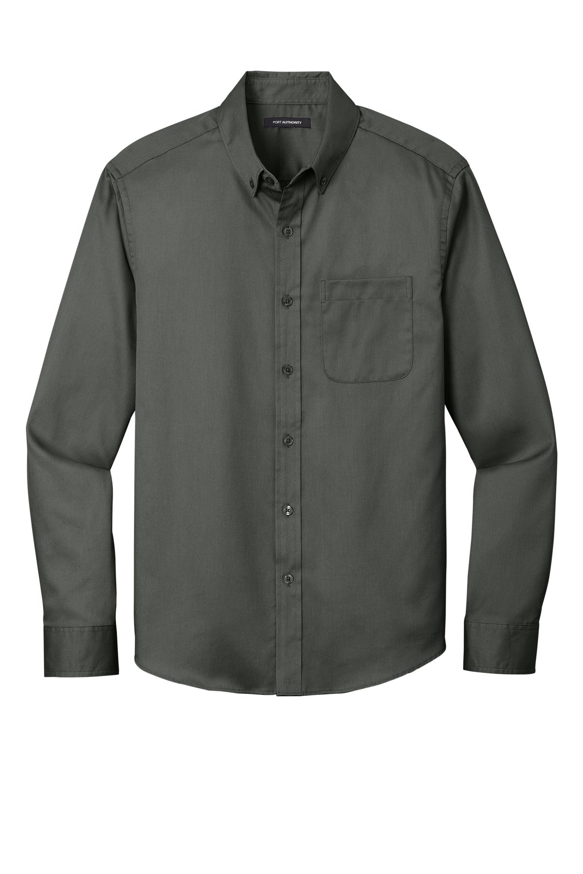 Front View of StormGrey Port Authority Long Sleeve SuperPro React Twill Shirt. W808