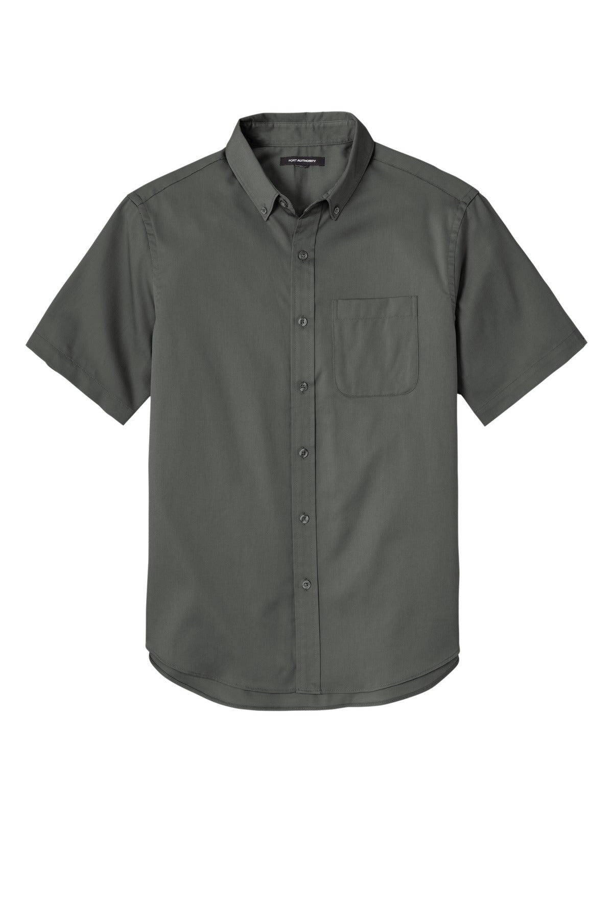 Front View of StormGrey Port Authority Short Sleeve SuperPro React Twill Shirt. W809