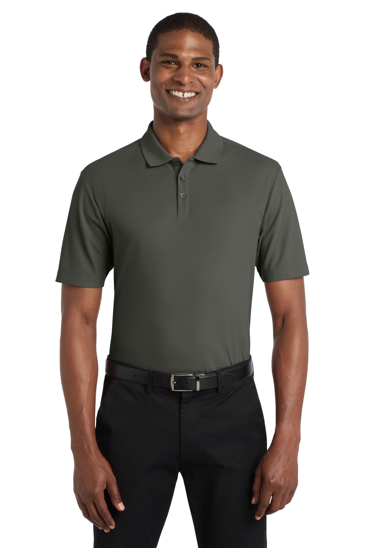 Front View of StormGrey Port Authority SuperPro React Polo. K810