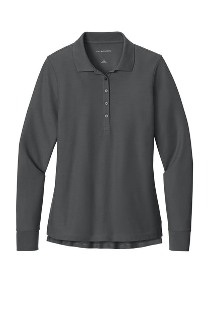 Front View of StormGrey Port Authority Women's Wearever Signature Pique Long Sleeve Polo LK200LS