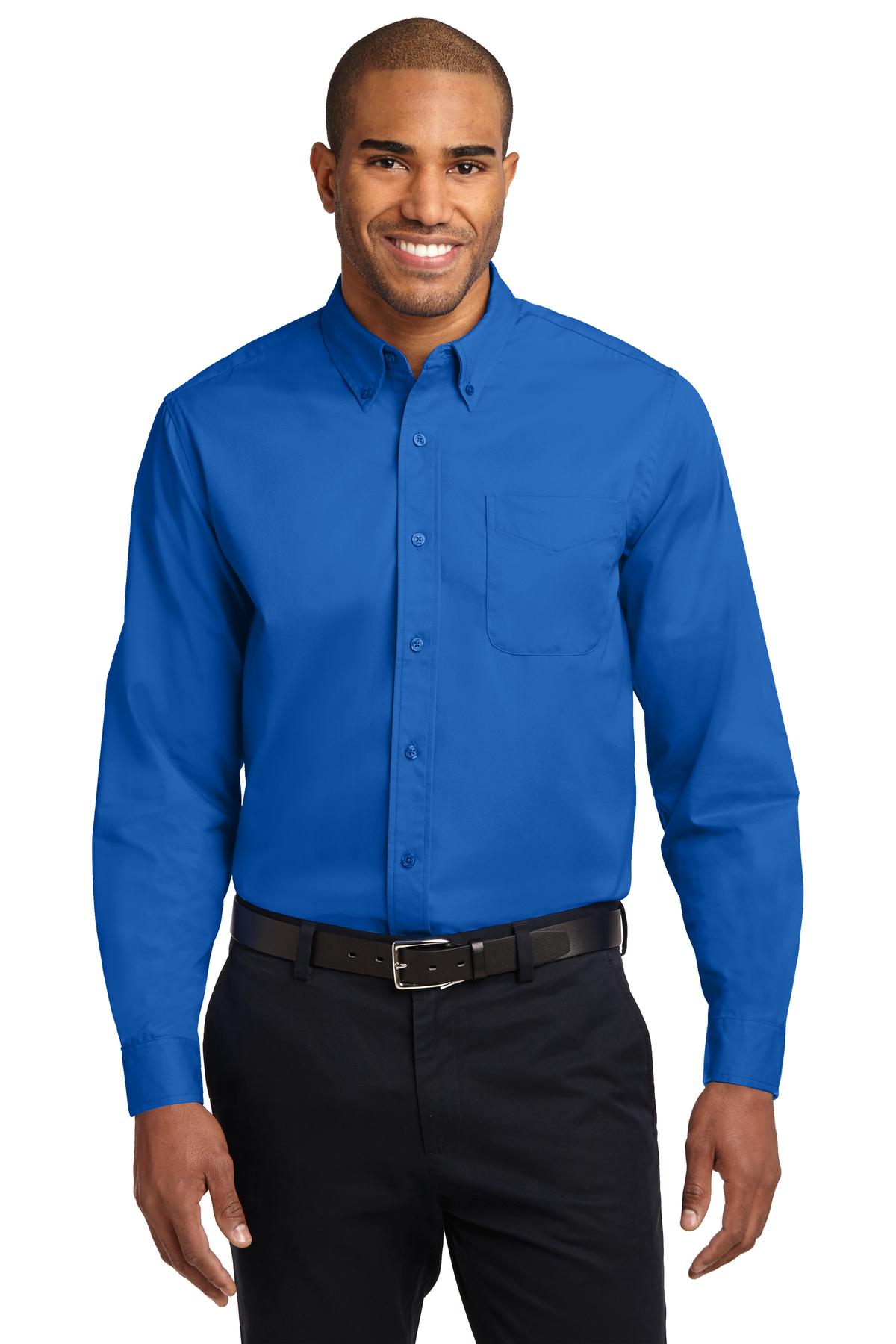 Front View of Strong Blue Port Authority Long Sleeve Easy Care Shirt S608