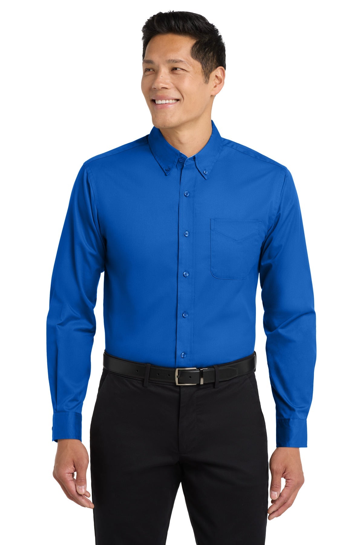 Front View of Strong Blue Port Authority Long Sleeve Easy Care Shirt S608