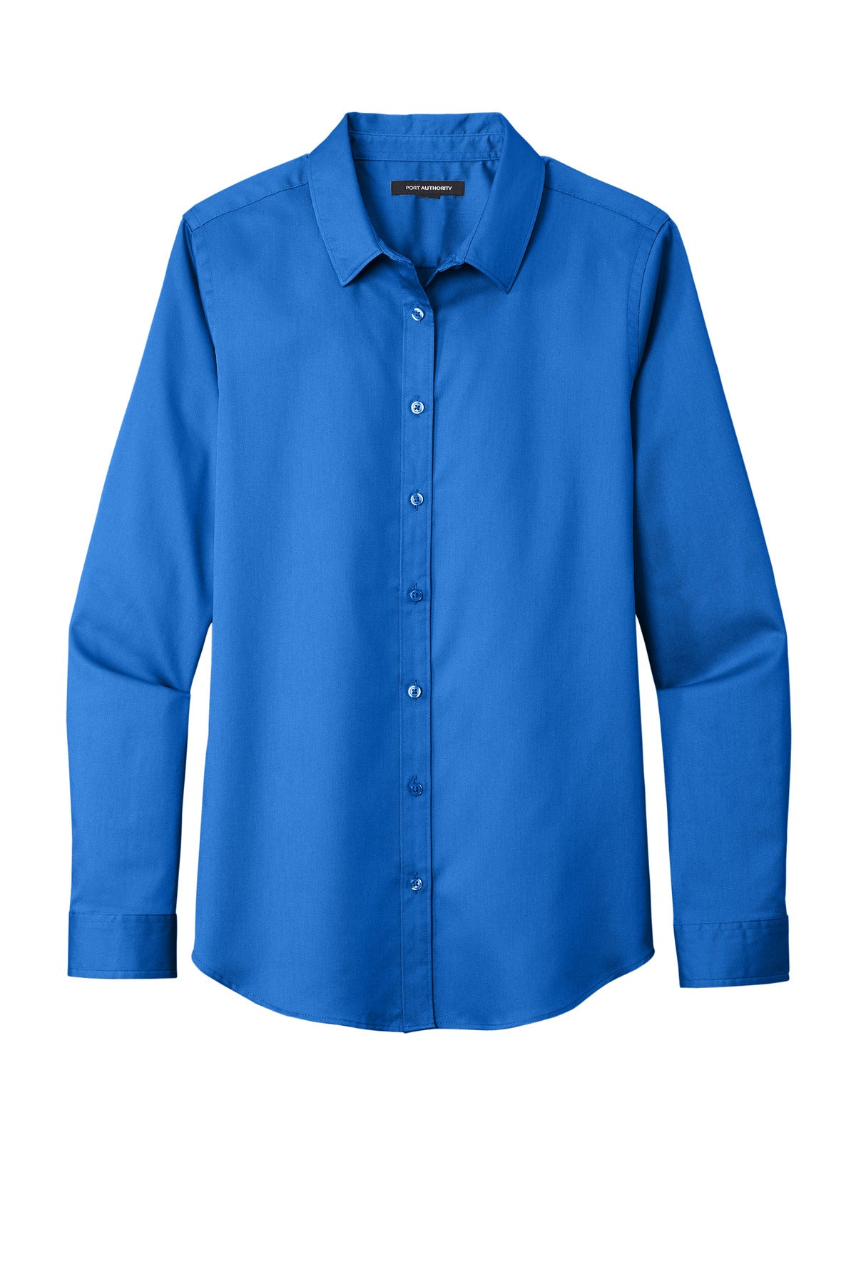 Front View of StrongBlue Port Authority Women's Long Sleeve SuperPro React Twill Shirt. LW808