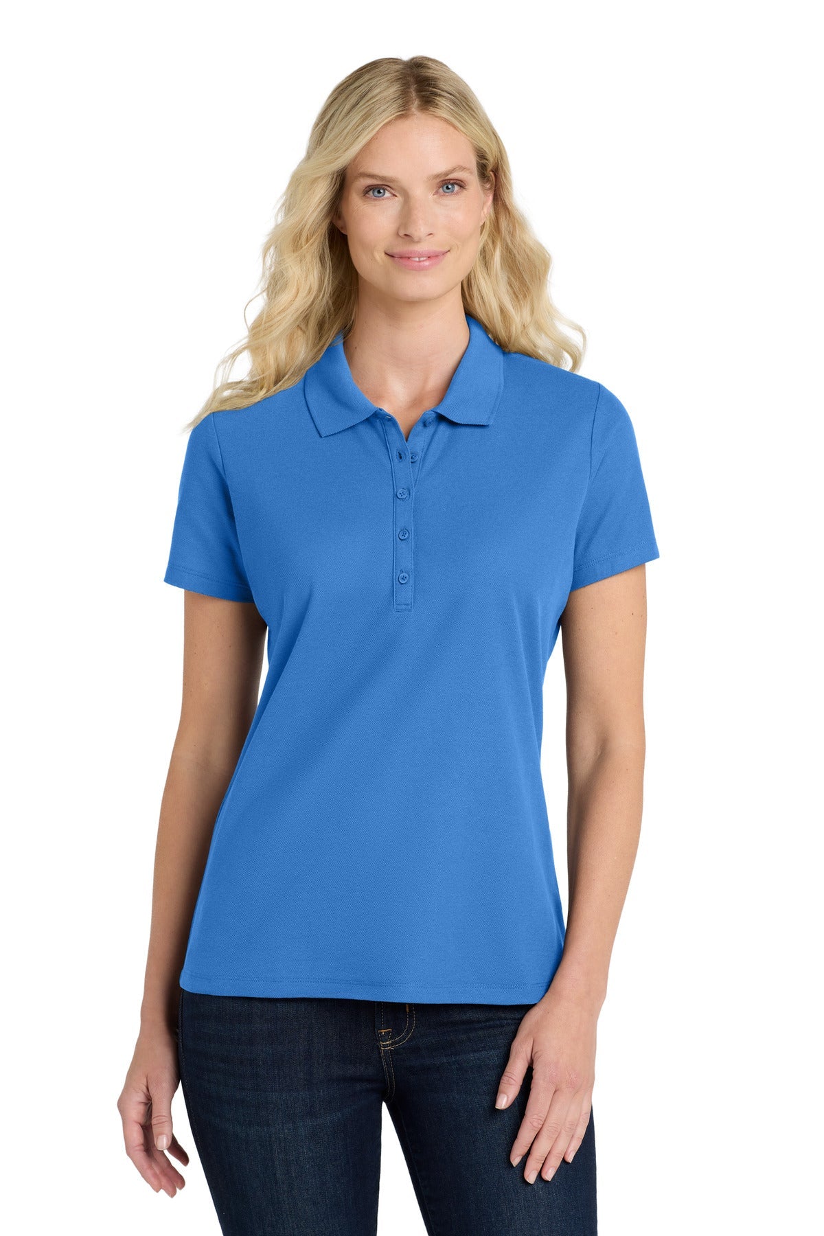 Front View of StrongBlue Port Authority Women's SuperPro React Polo. LK810