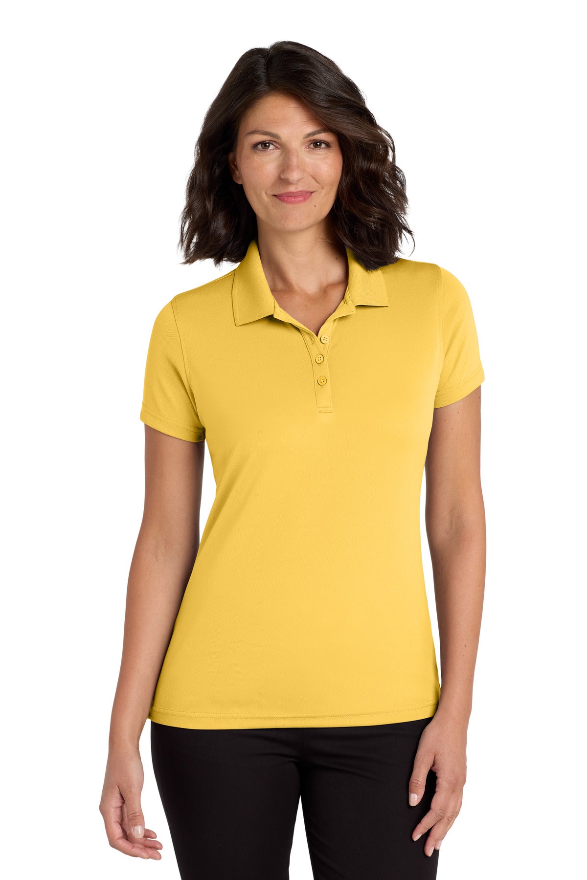 Front View of Sunburst Yllw Port Authority Women's Dry Zone UV Micro-Mesh Polo. LK110