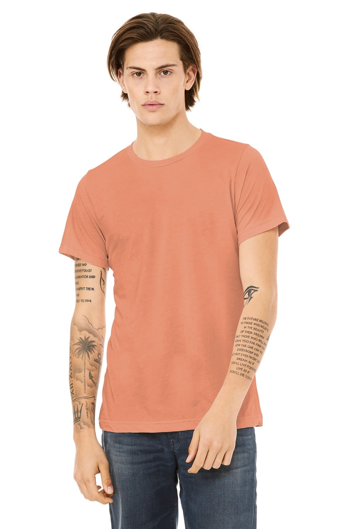 Front View of Sunset TB BELLA+CANVAS Unisex Triblend Short Sleeve Tee. BC3413