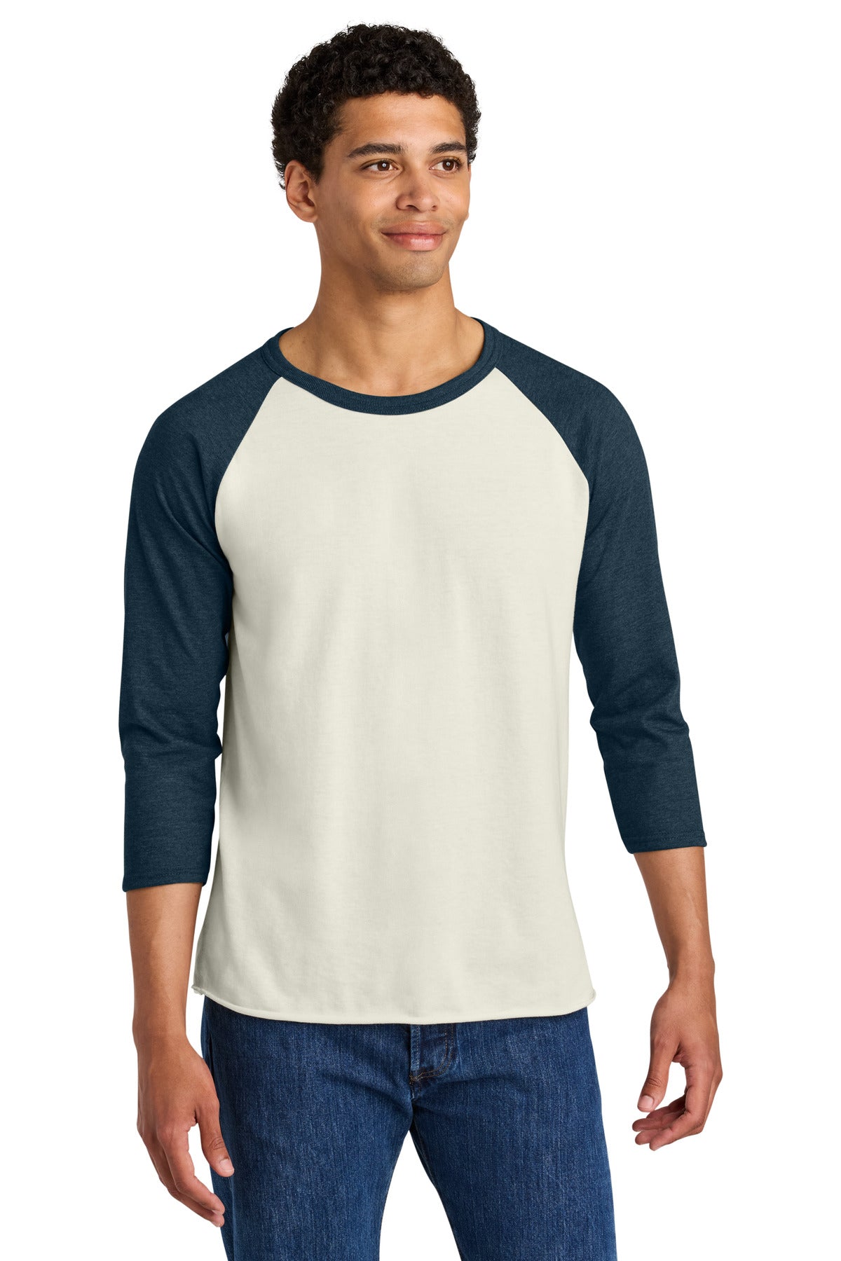 Front View of SwCrH/IdgH Jerzees Unisex Premium Blend Combed Ring Spun 3/4-Sleeve Raglan 560R