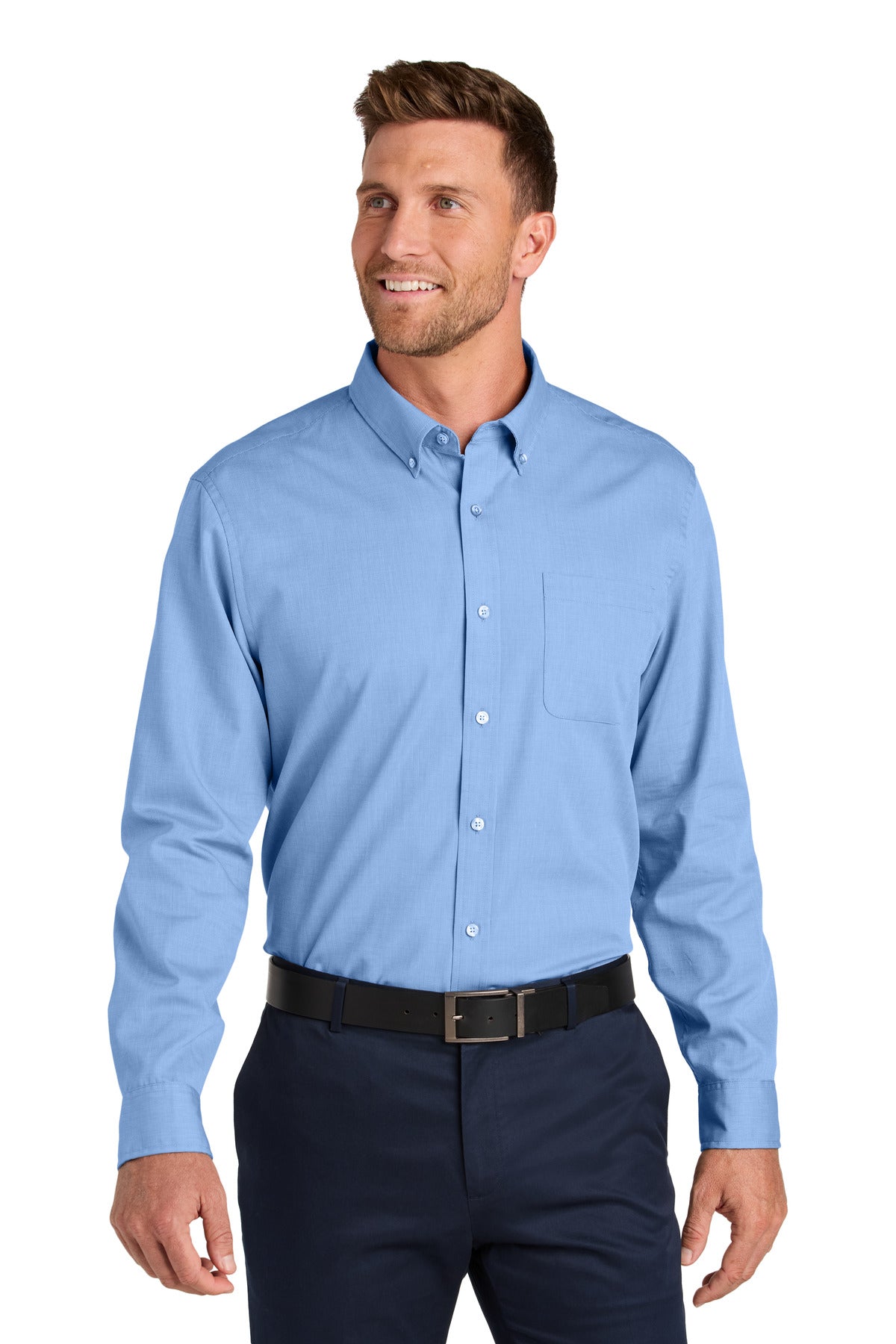 Front View of SwissBlue Port Authority Long Sleeve Nailhead Easy Care Shirt W816