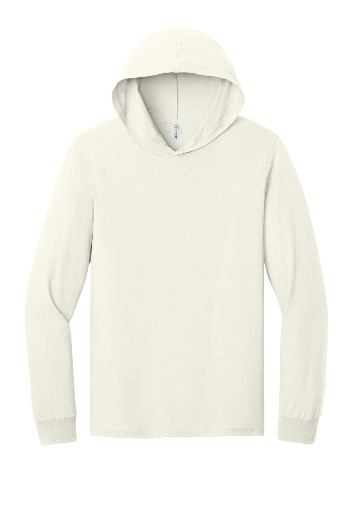 Front View of SwtCrmHthr Jerzees Classics Unisex Cotton Long Sleeve Hooded T-Shirt 363LH