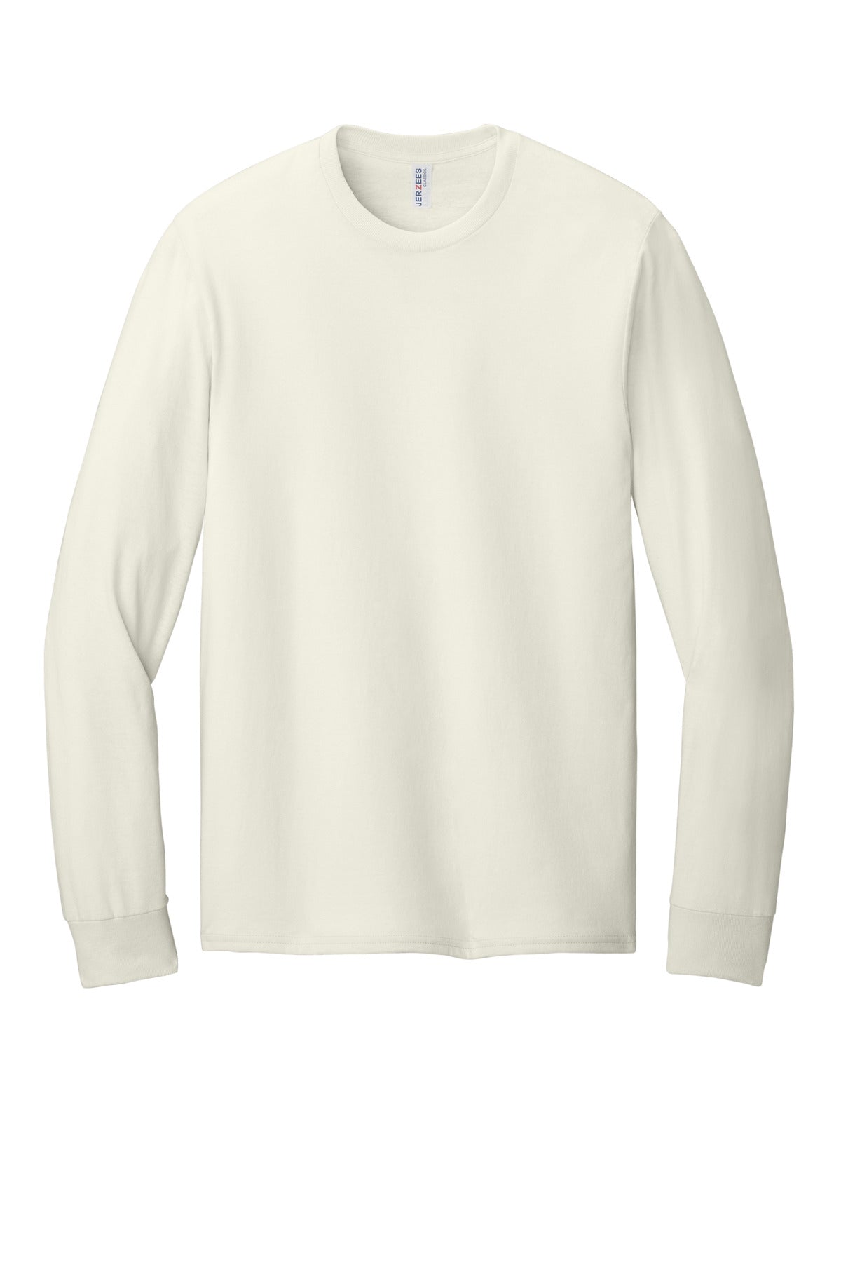Front View of SwtCrmHthr Jerzees Classics Unisex Cotton Long Sleeve T-Shirt 363L