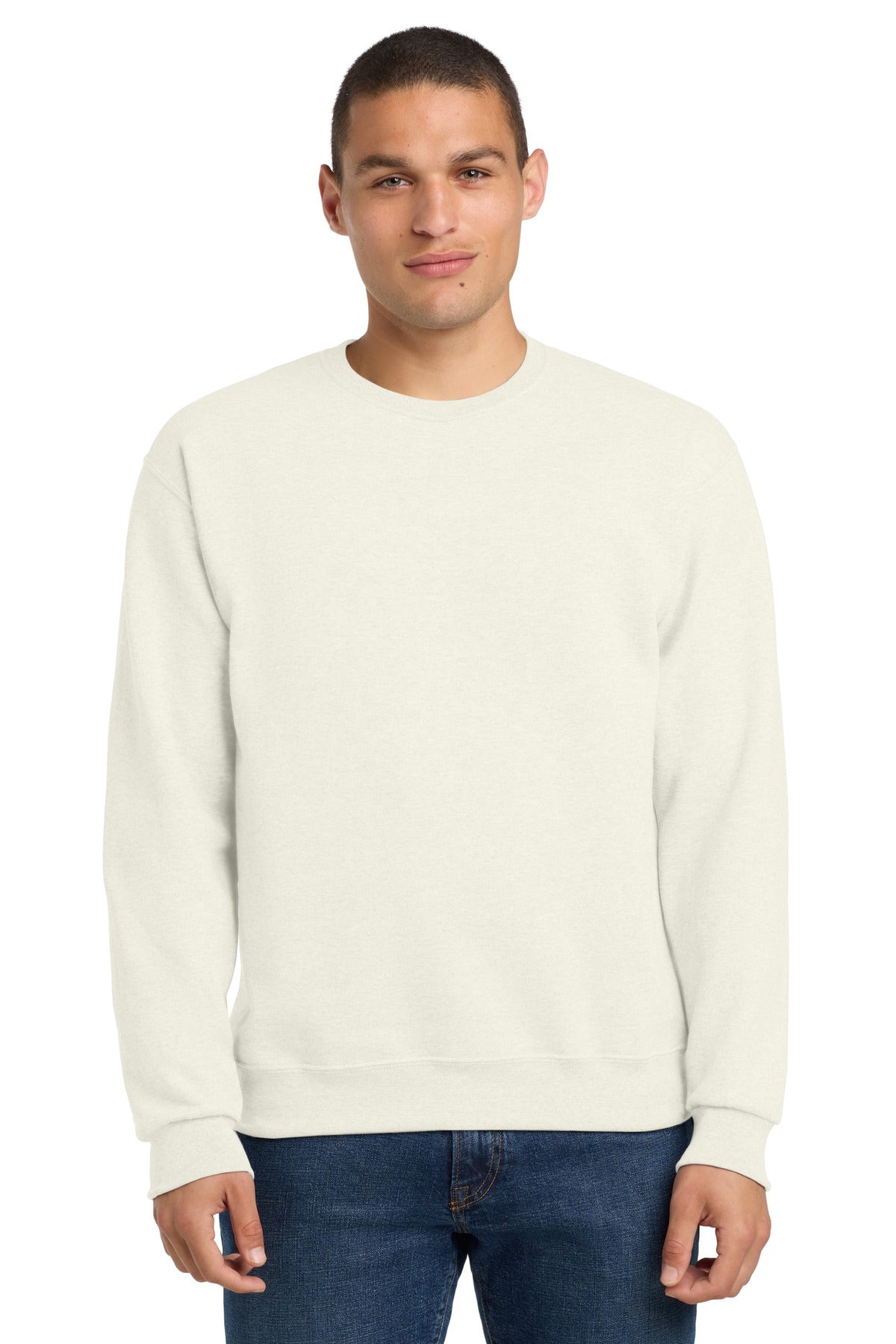 Front View of SwtCrmHthr Jerzees - NuBlend Crewneck Sweatshirt. 562M