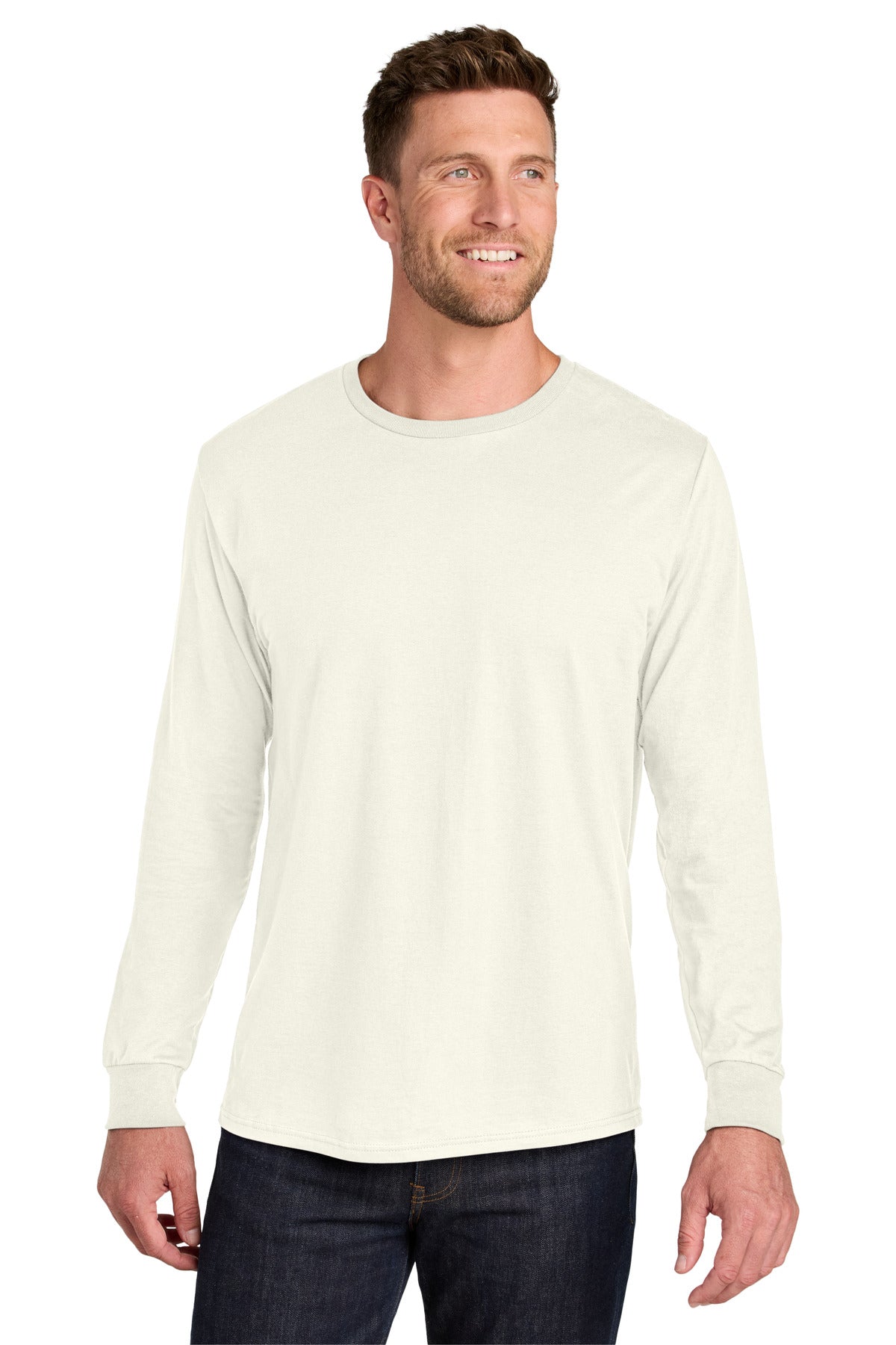 Front View of SwtCrmHthr Jerzees Ultimate Unisex Ring Spun Long Sleeve T-Shirt IC46L