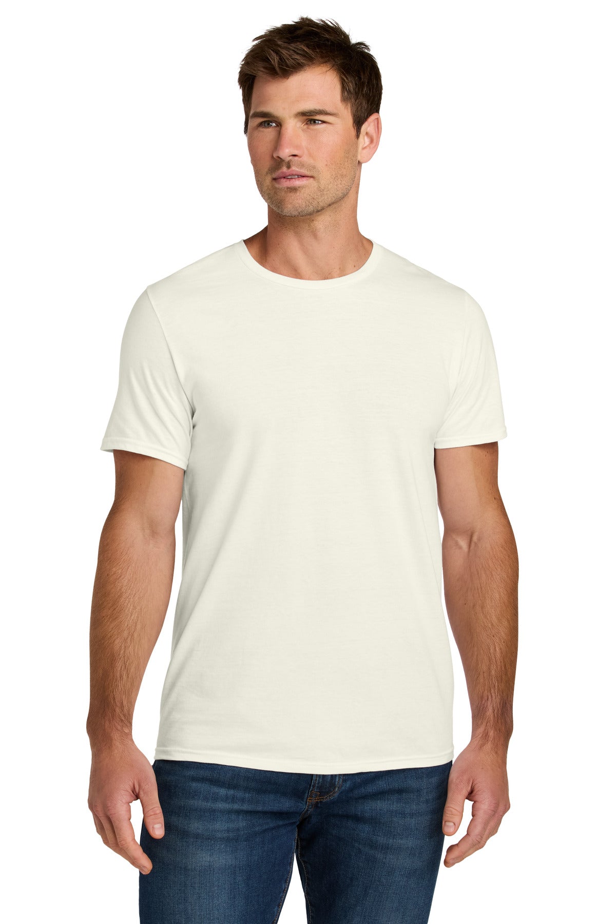 Front View of SwtCrmHthr Jerzees Ultimate Unisex Ring Spun T-Shirt IC46M