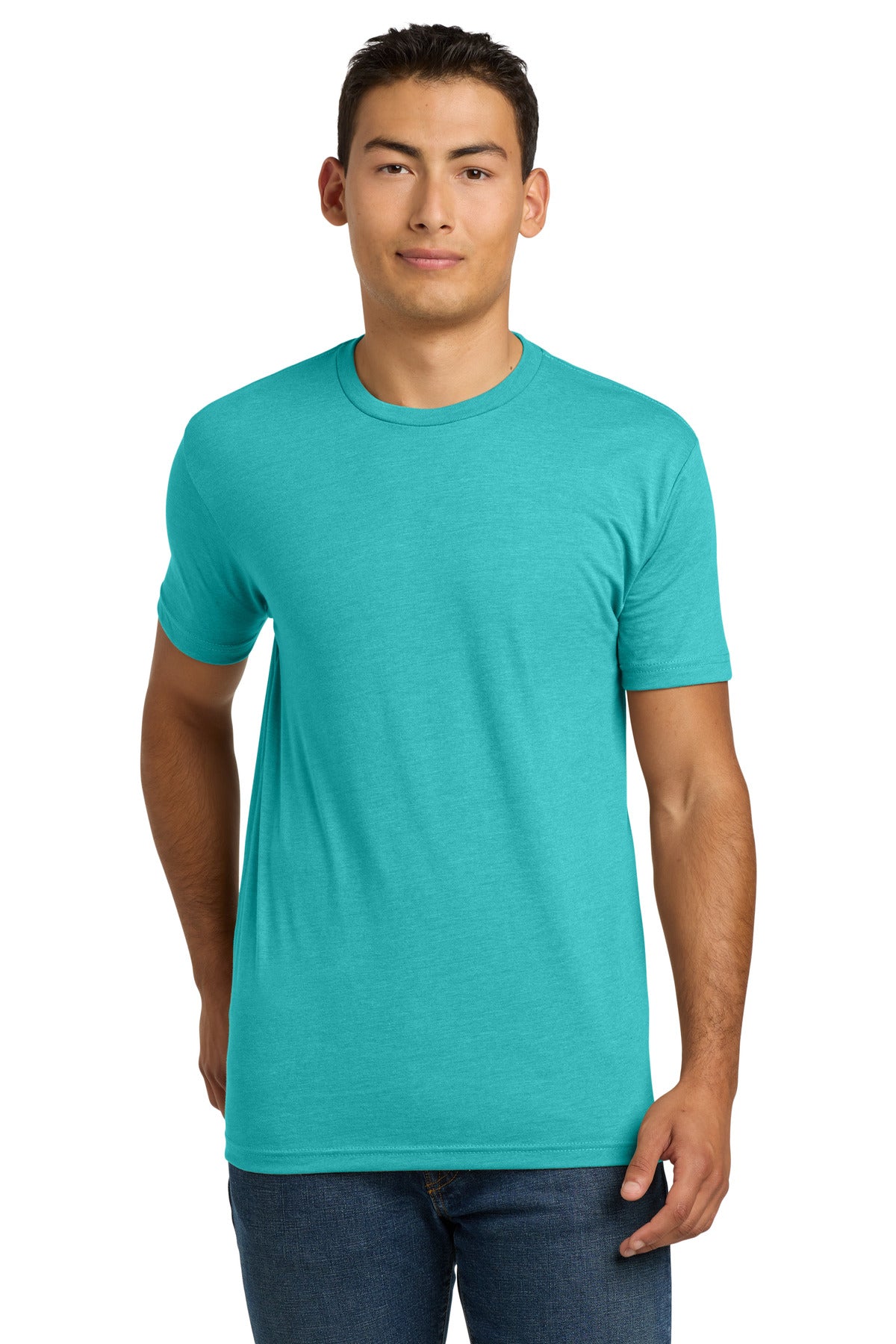 Front View of TahitiBlue Next Level Apparel Adult CVC Tee. NL6210