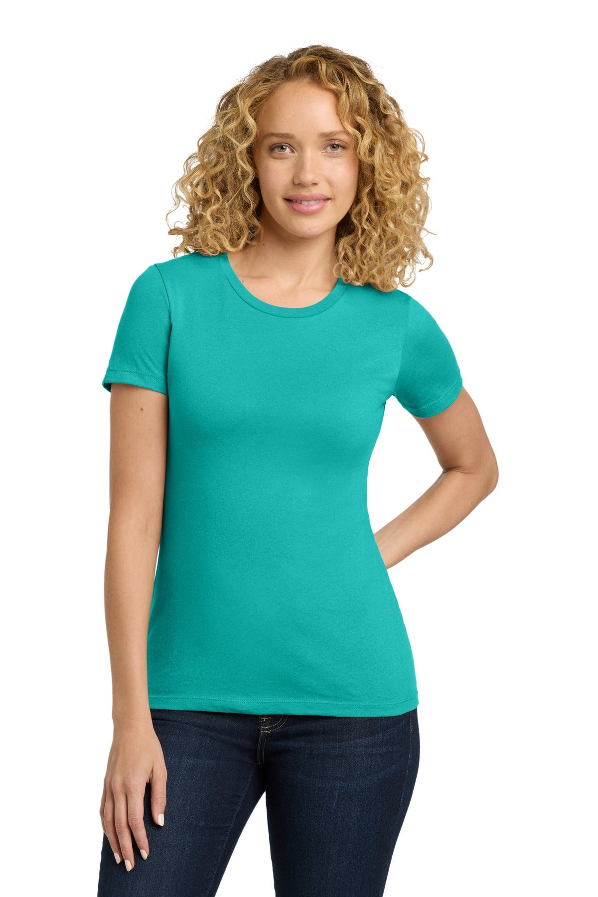 Front View of TahitiBlue Next Level Apparel Women's Cotton Tee. NL3900