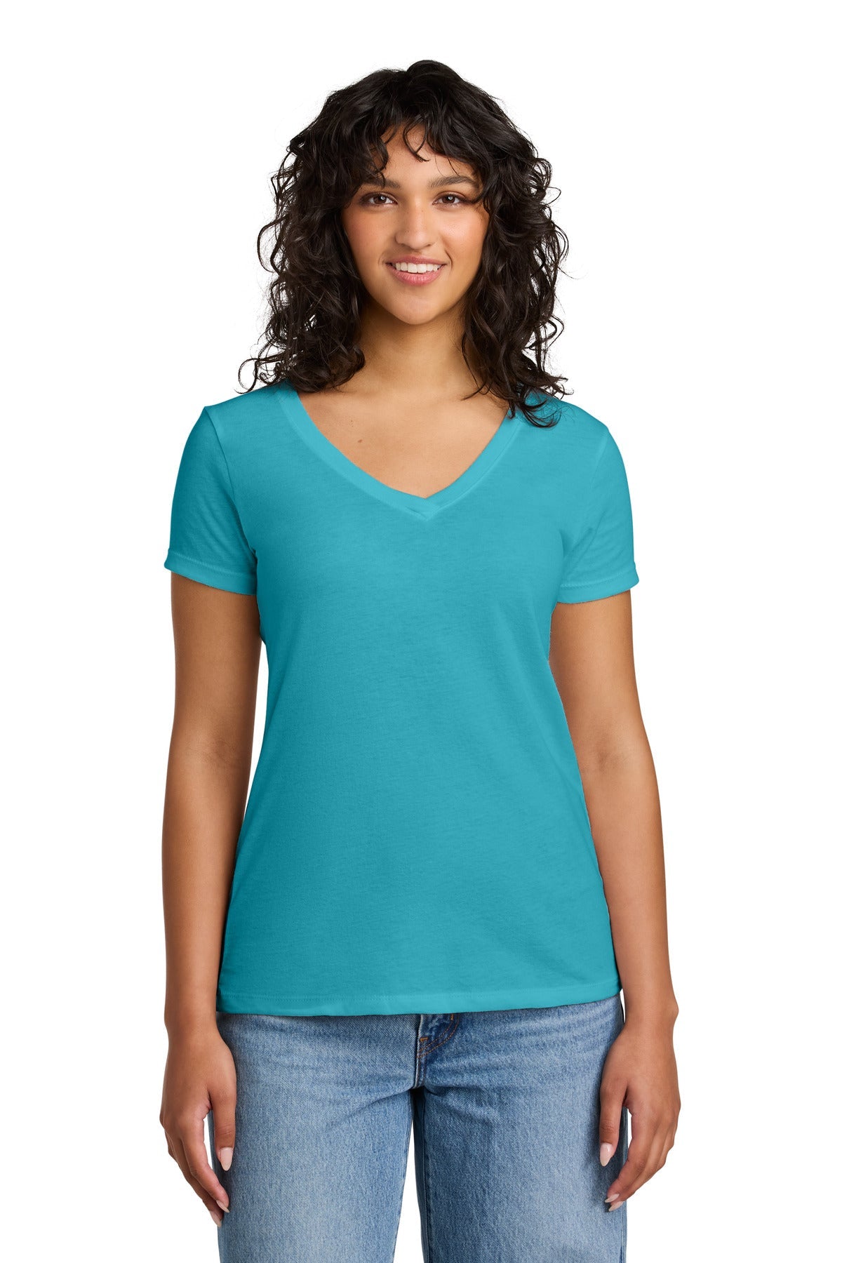 Front View of TahitiBlue Next Level Apparel Women's Ideal V-Neck Tee NL1540