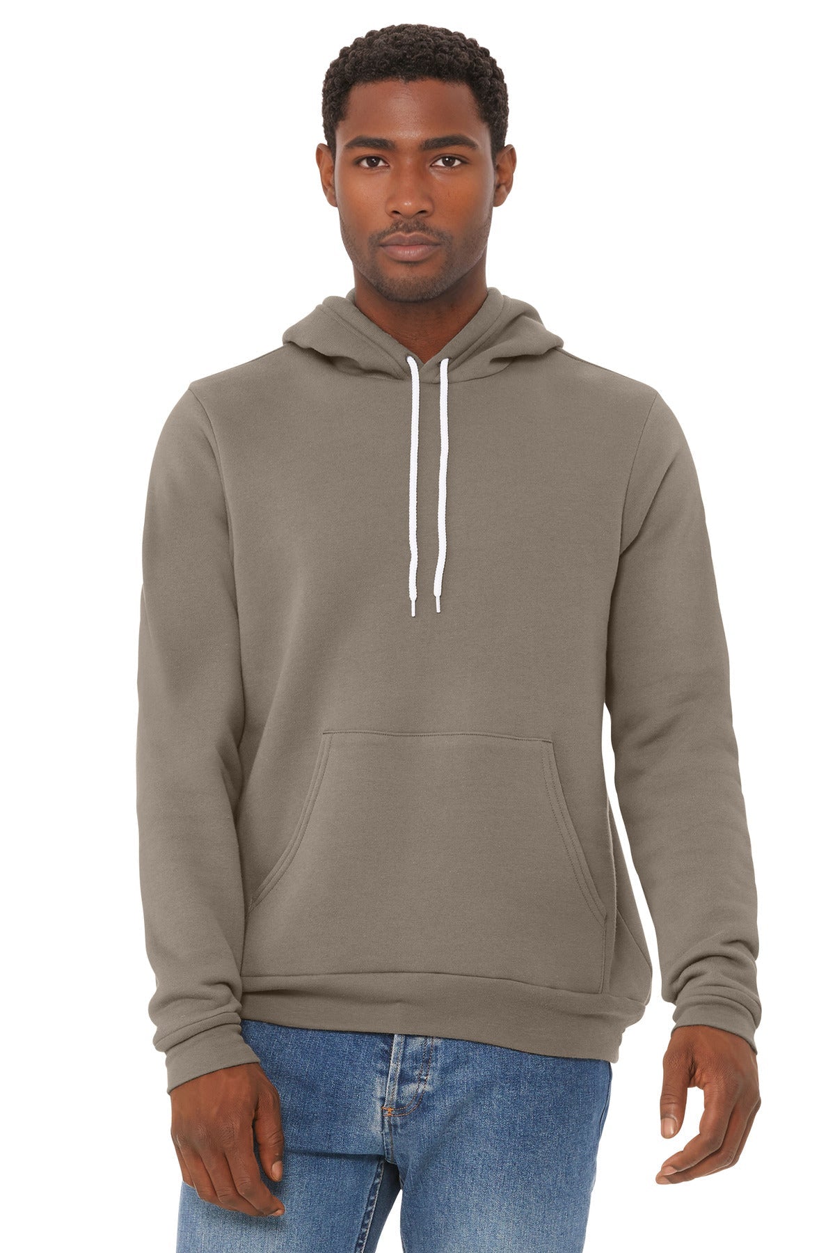 Front View of Tan BELLA+CANVAS Unisex Sponge Fleece Pullover Hoodie. BC3719