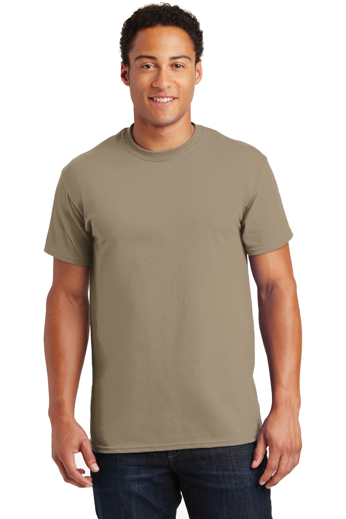Front View of TAN Gildan - Ultra Cotton 100% US Cotton T-Shirt. 2000