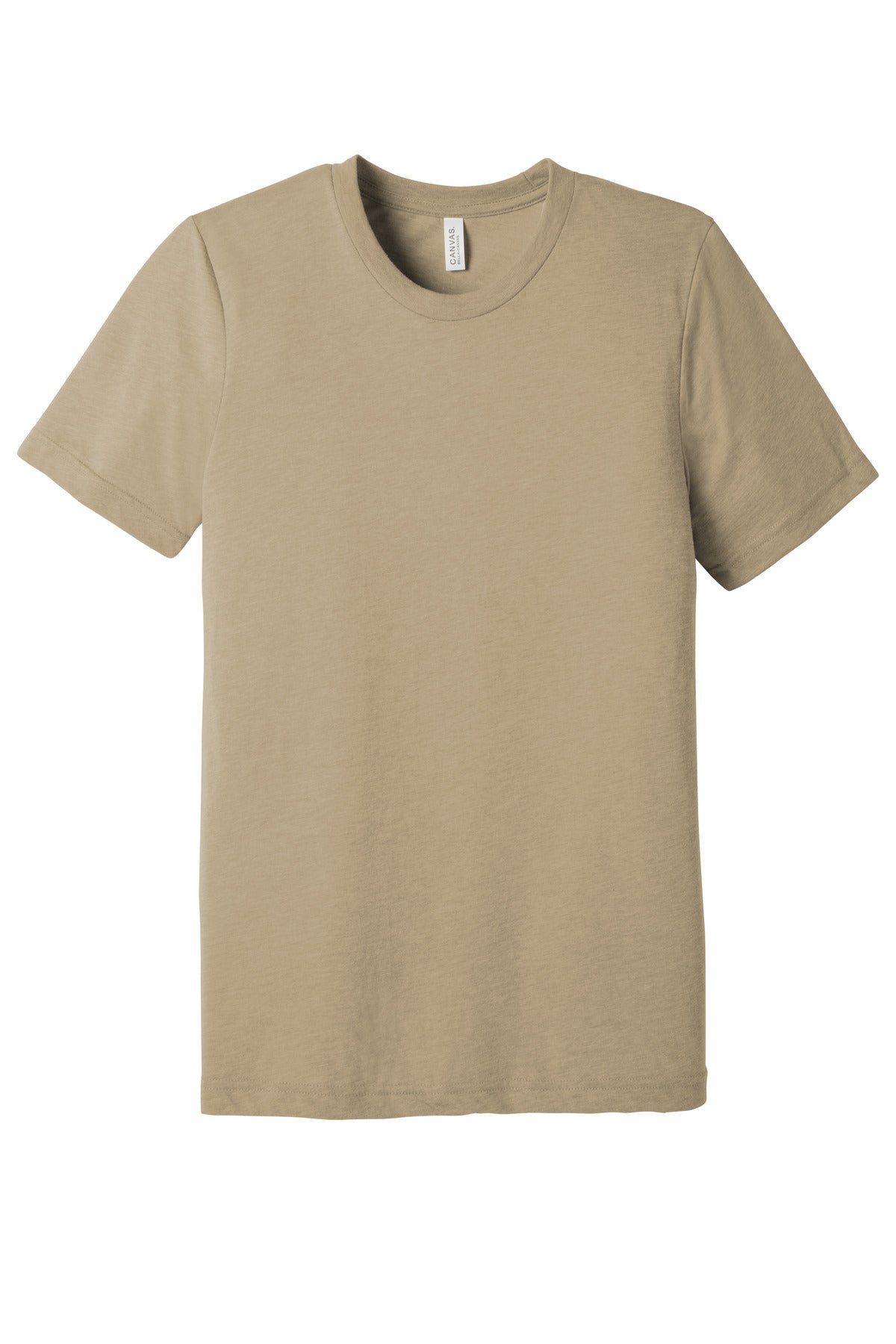 Front View of Tan TB BELLA+CANVAS Unisex Triblend Short Sleeve Tee. BC3413