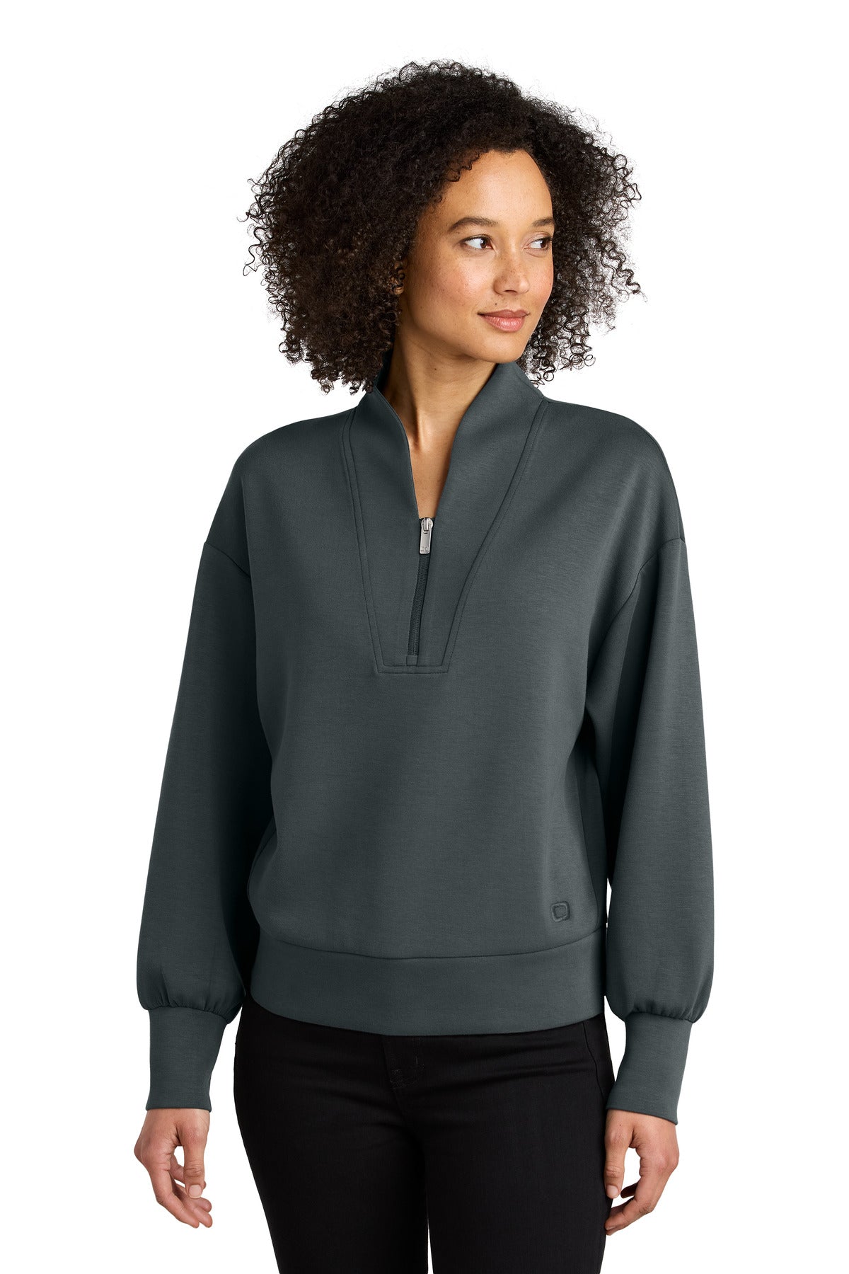 Front View of TarmacGrey OGIO Women's Transcend 1/4-Zip LOG861