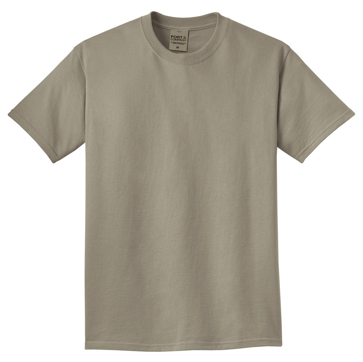 Front View of Taupe Port & Co Beach Wash Garment-Dyed Tee. PC099