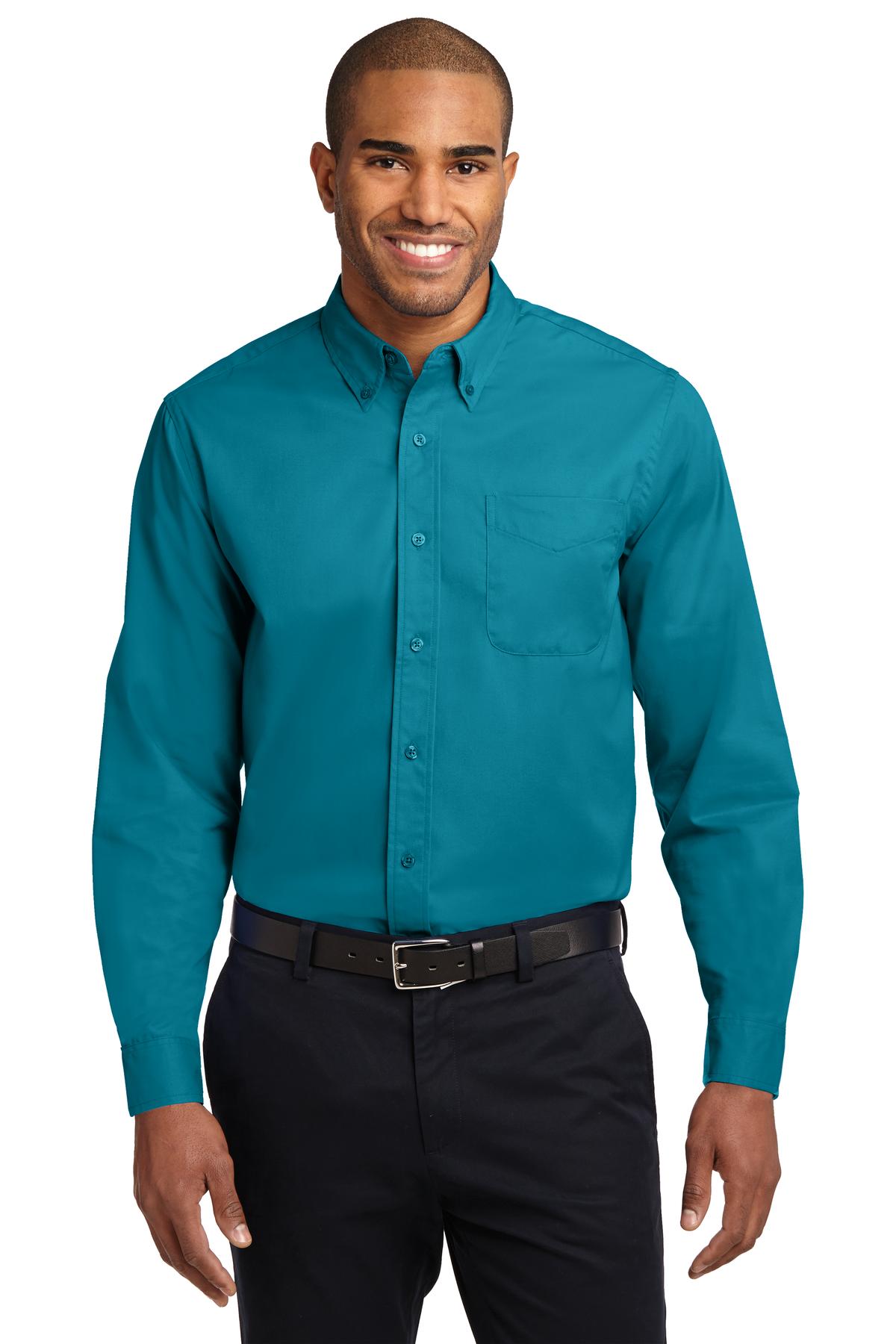 Front View of Teal Green Port Authority Long Sleeve Easy Care Shirt S608