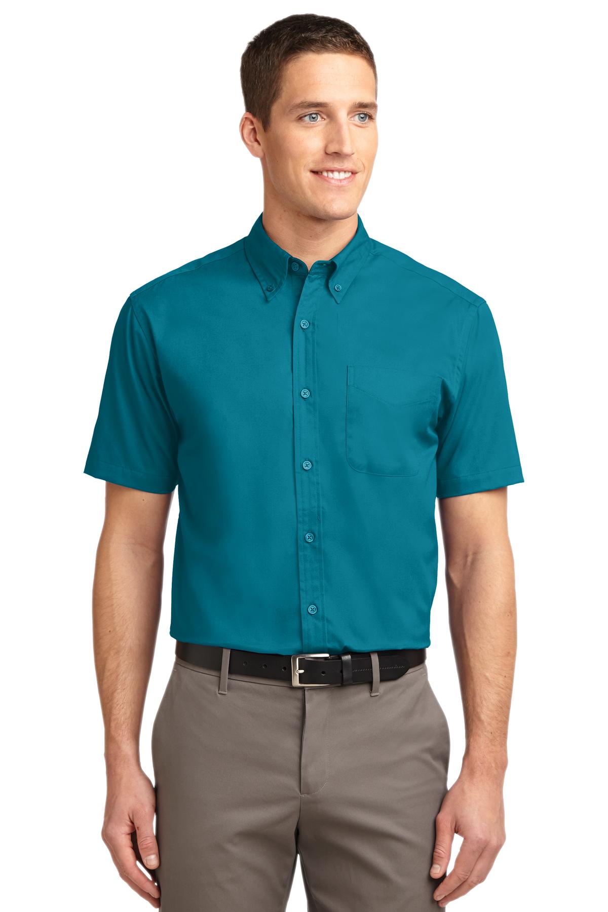 Front View of Teal Green Port Authority Short Sleeve Easy Care Shirt. S508