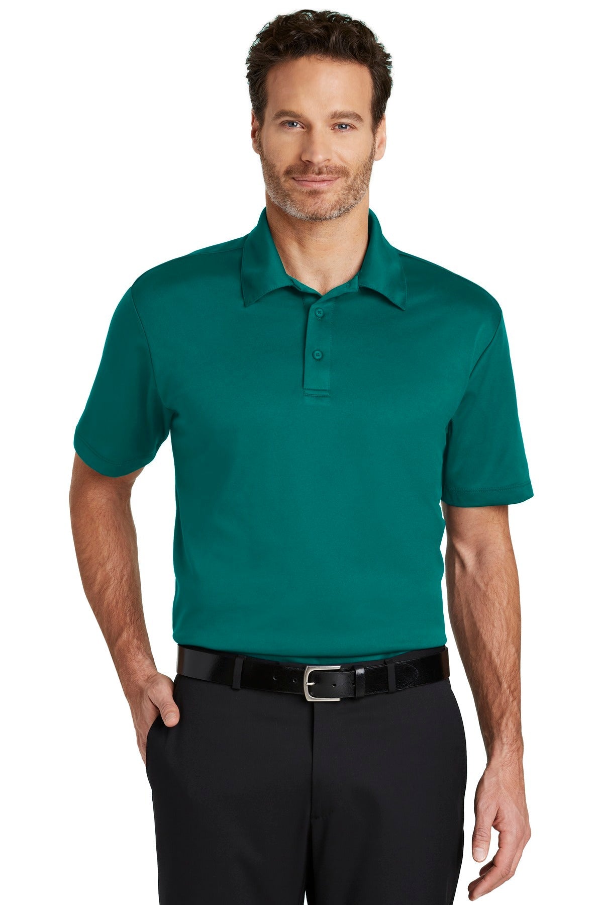 Front View of Teal Green Port Authority Silk Touch Performance Polo. K540