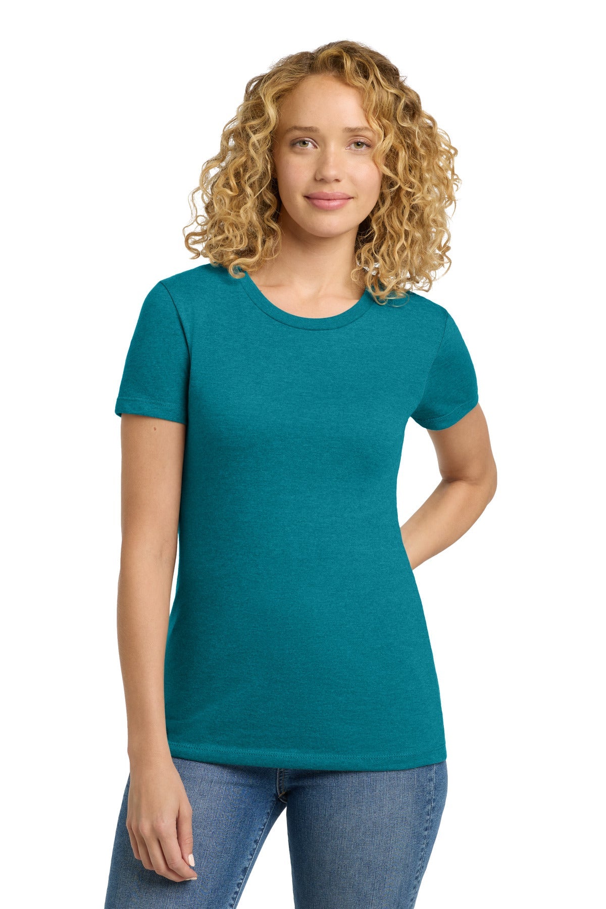 Front View of Teal Next Level Apparel Women's CVC Tee. NL6610