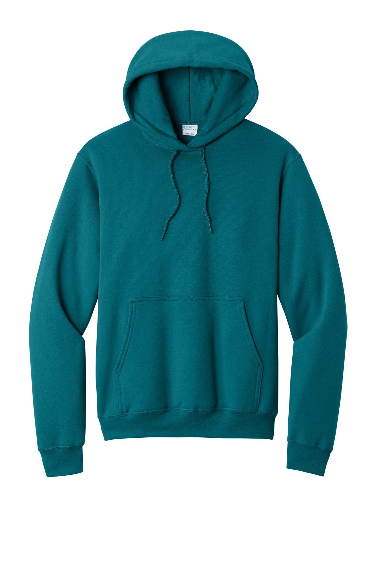 Front View of Teal Port & Co Core Fleece Pullover Hooded Sweatshirt. PC78H