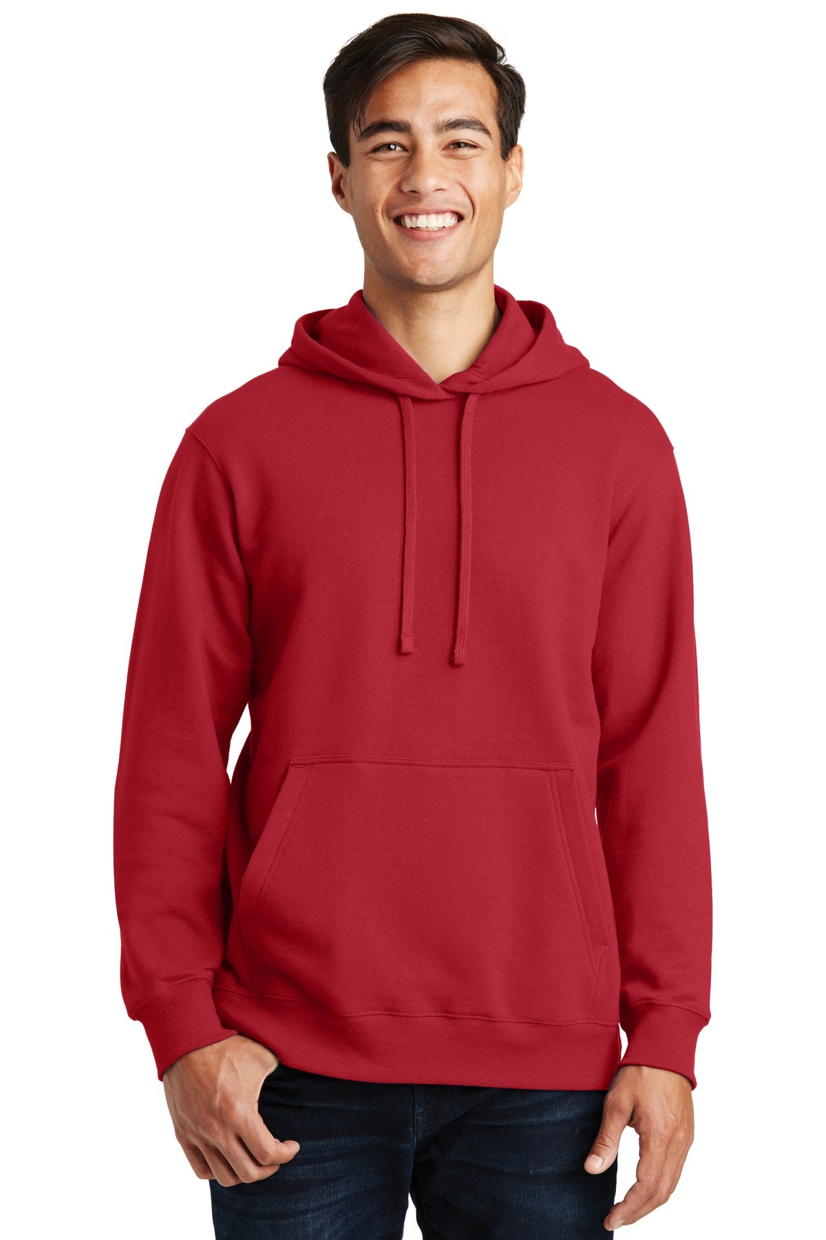Front View of Team Cardinal Port & Co Fan Favorite Fleece Pullover Hooded Sweatshirt. PC850H