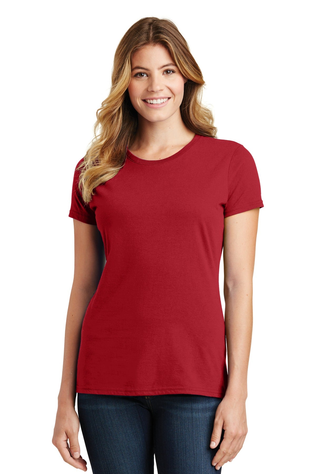 Front View of Team Cardinal Port & Co Women's Fan Favorite Tee. LPC450