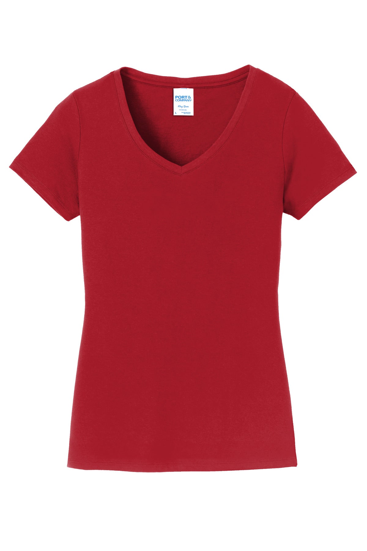 Front View of Team Cardinal Port & Co Women's Fan Favorite V-Neck Tee. LPC450V