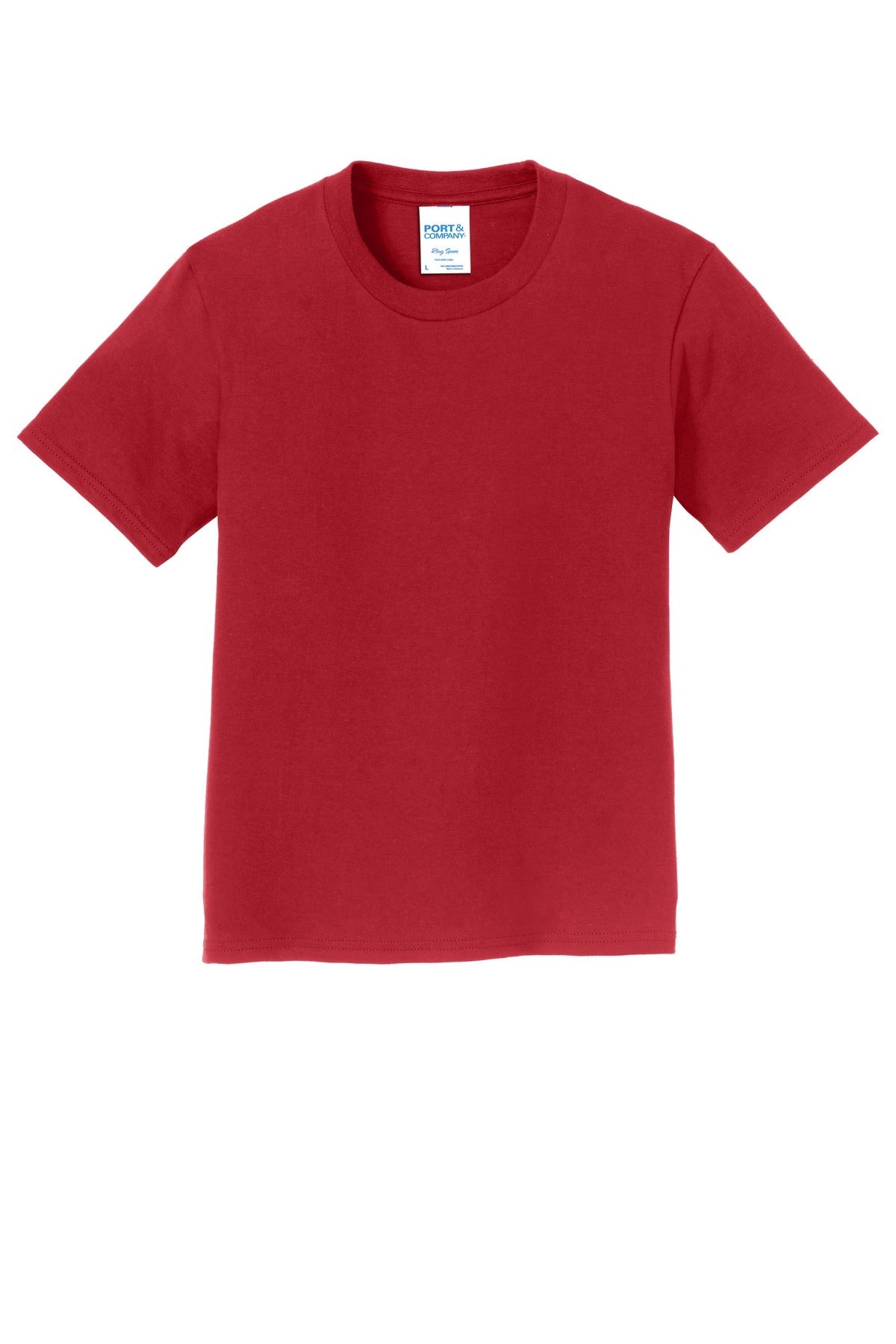 Front View of Team Cardinal Port & Co Youth Fan Favorite Tee. PC450Y