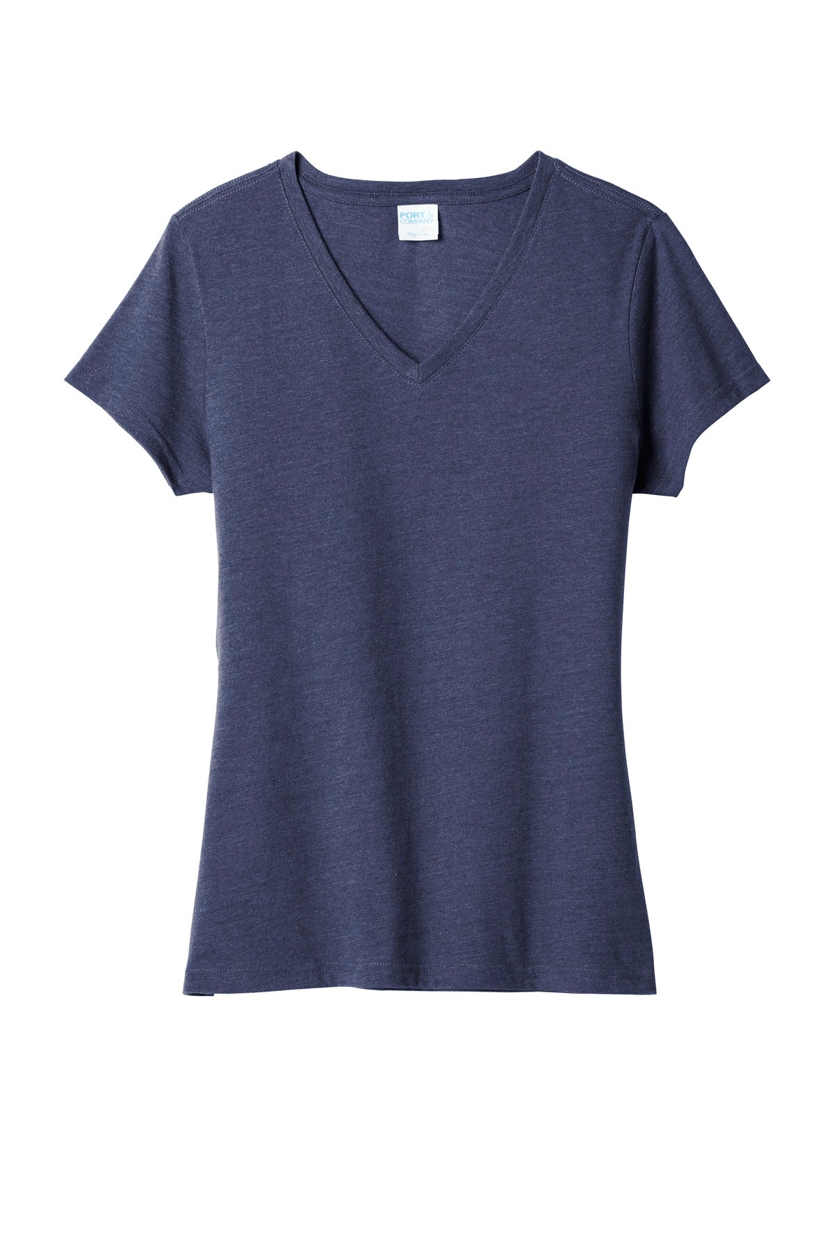 Front View of Team Navy Hthr Port & Co Women's Fan Favorite Blend V-Neck Tee. LPC455V