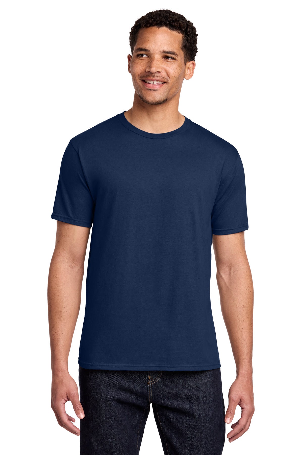 Front View of Team Navy Port & Co Fan Favorite Tee. PC450